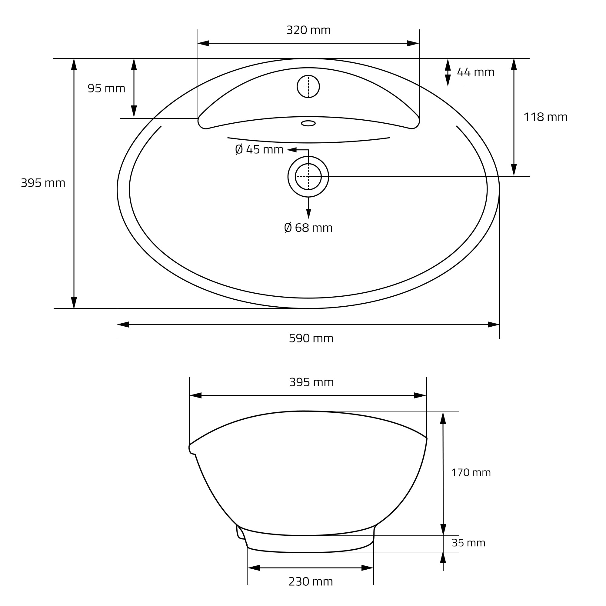 ECD Germany Sanitär LuxeBath vasque céramique blanche 59 cm + bonde