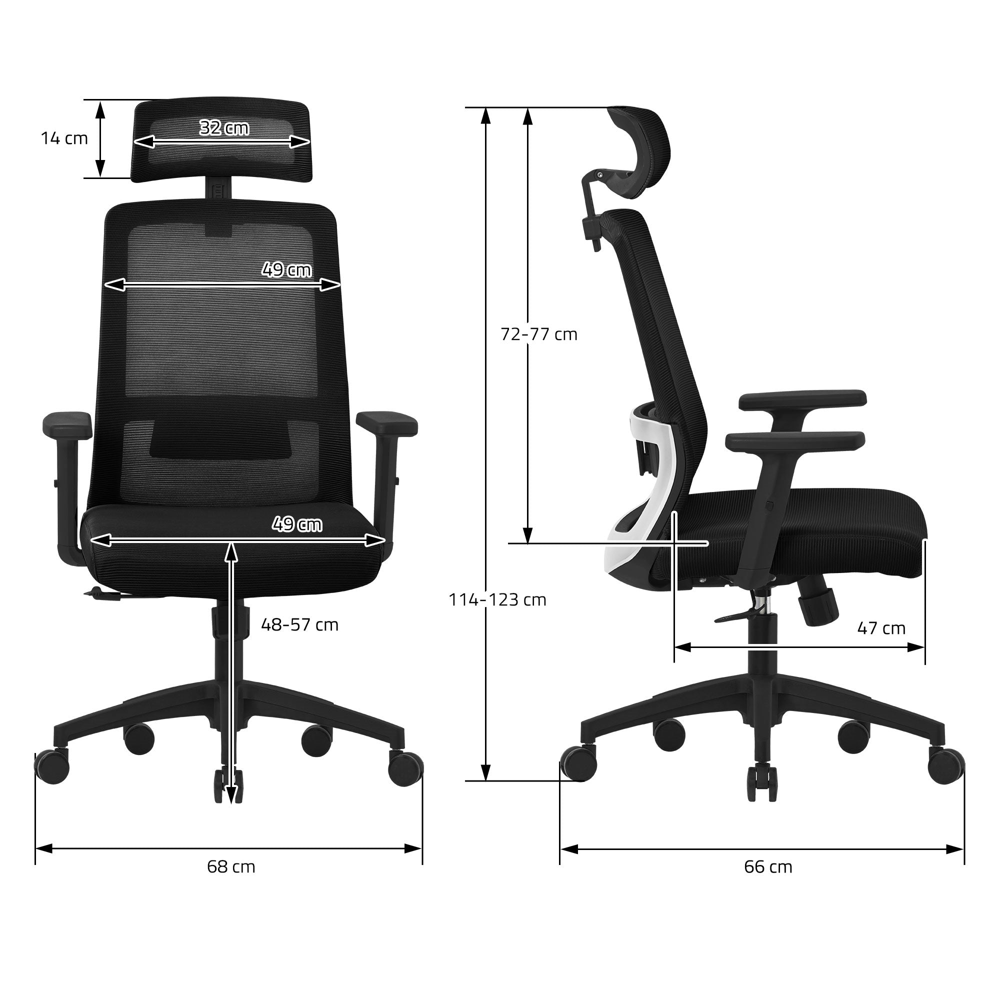 ECD Germany Möbel ML-Design chaise de bureau noire filet ergonomique