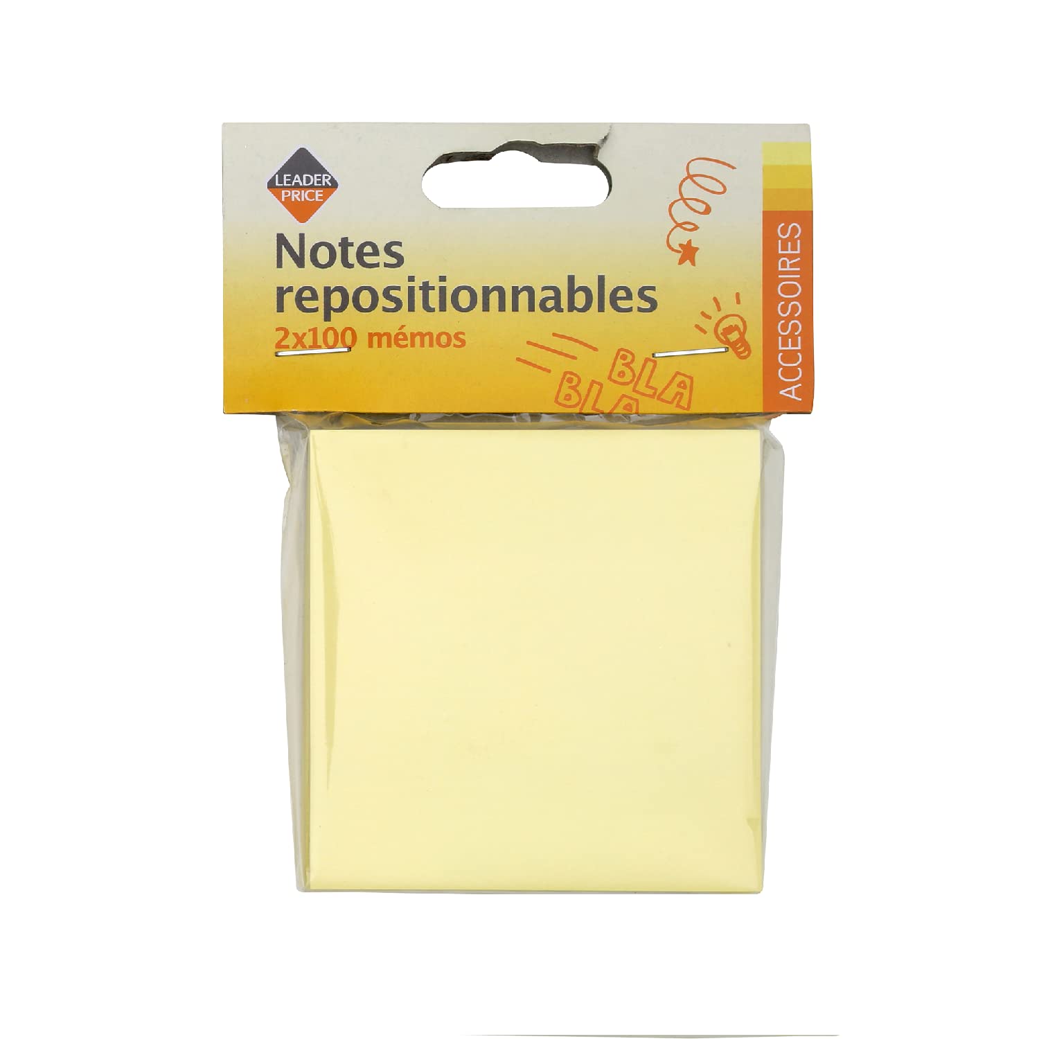 Leader Price Bazar Pochettes autocollantes jaunes 2x100 papier bureau