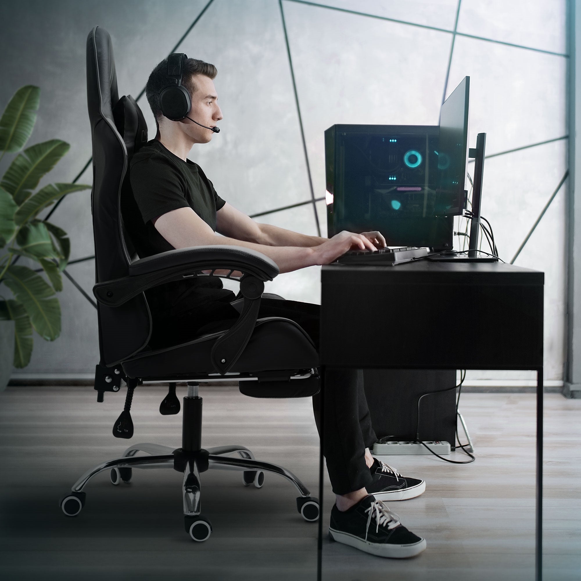ECD Germany ML-Design chaise gaming massage noir/gris PU