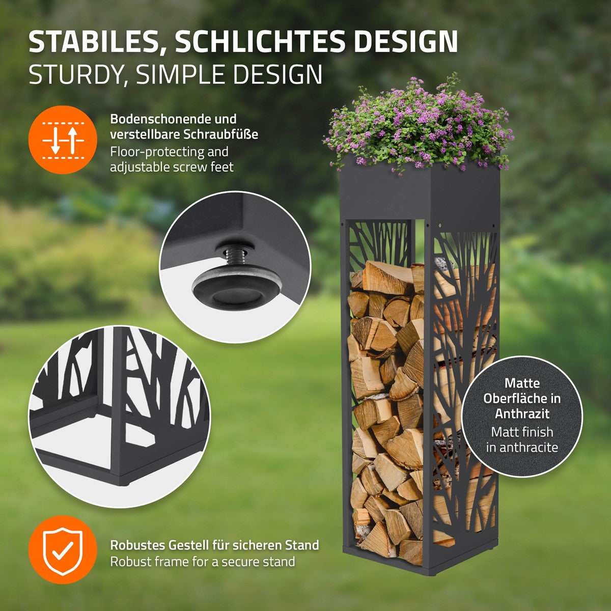 ECD Germany Garten range-bûches anthracite 30x111 cm avec jardinière