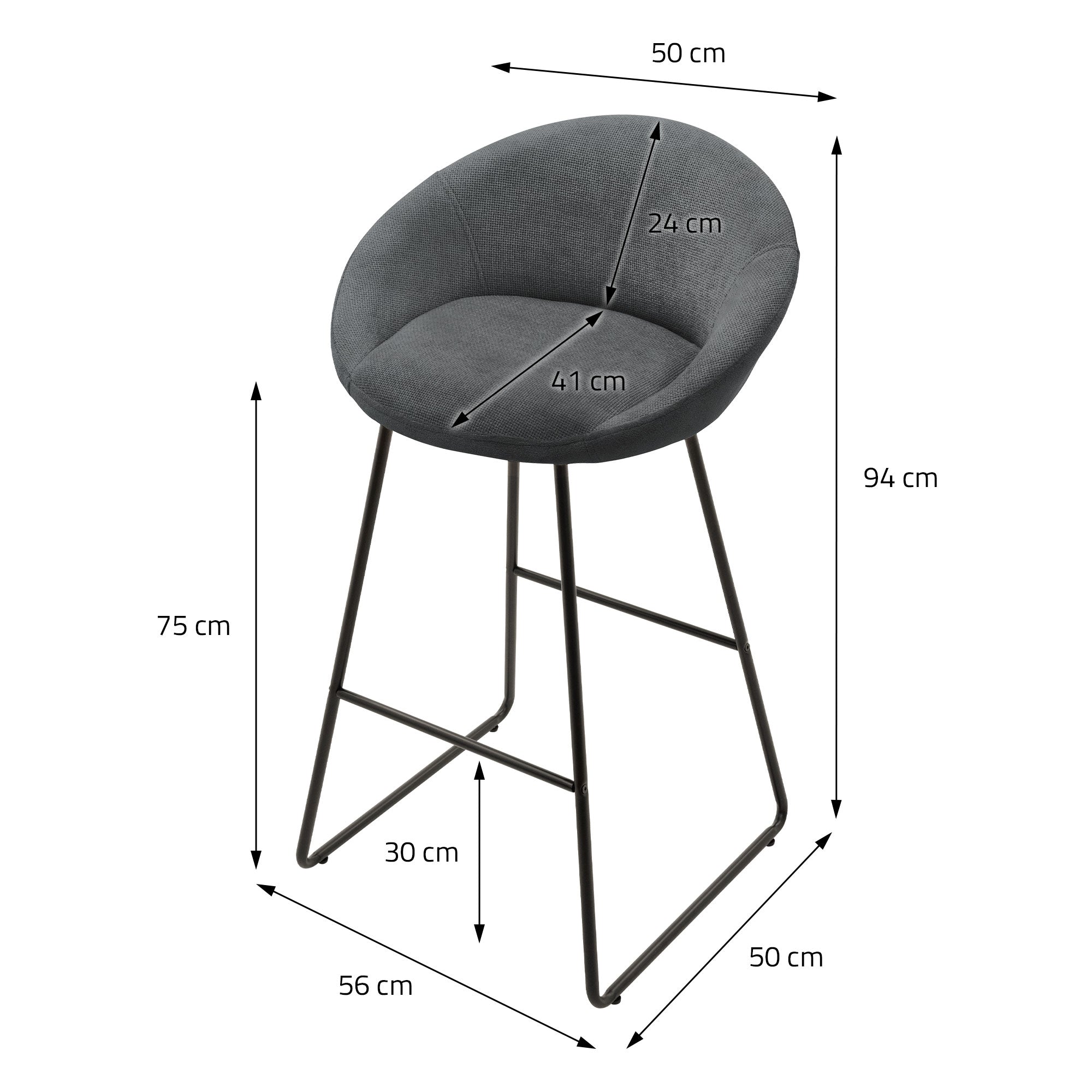 ML-Design tabouret bar lot 2 anthracite 56x94x50 cm dossier