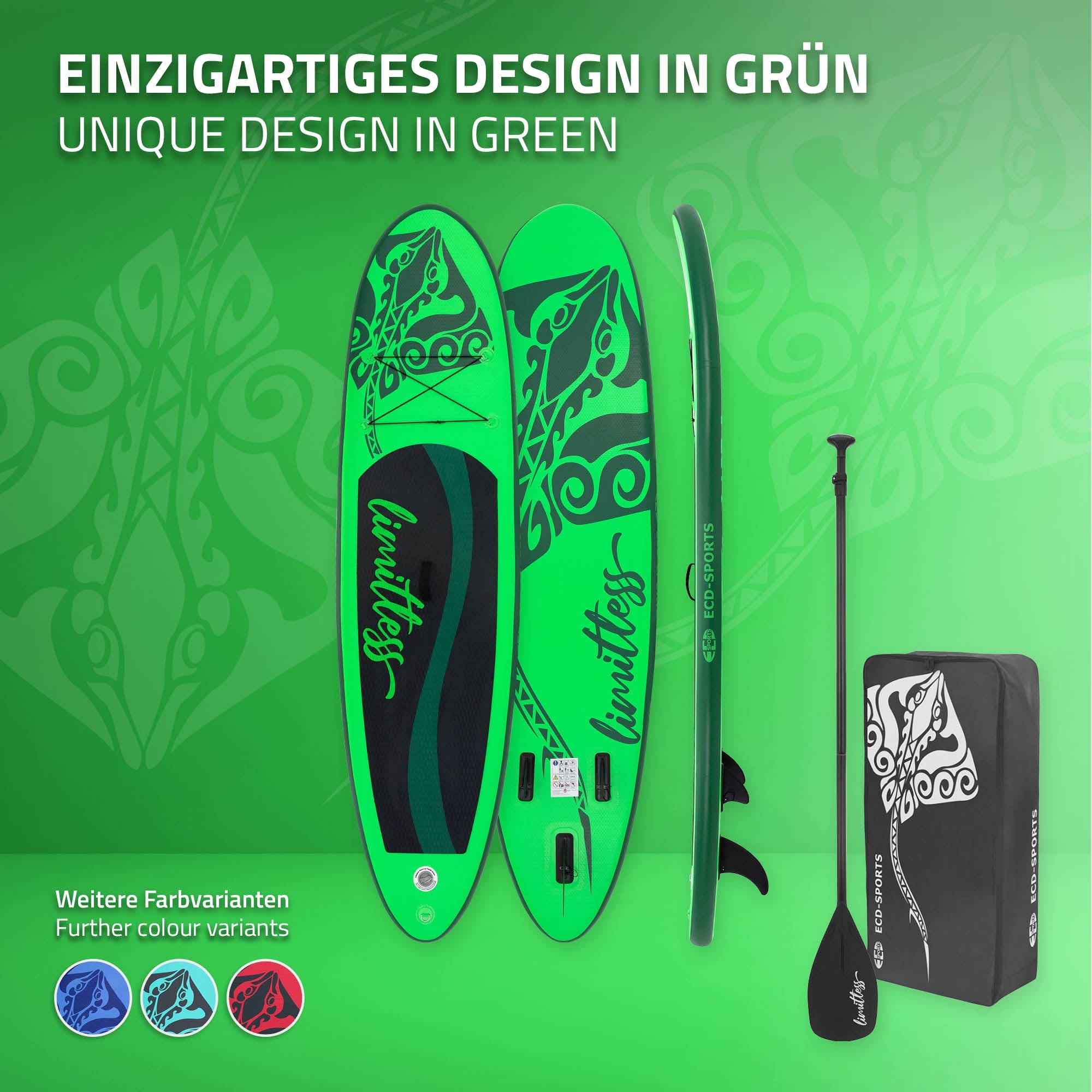 ECD Limitless 308x76x10 cm paddle gonflable vert PVC avec pompe