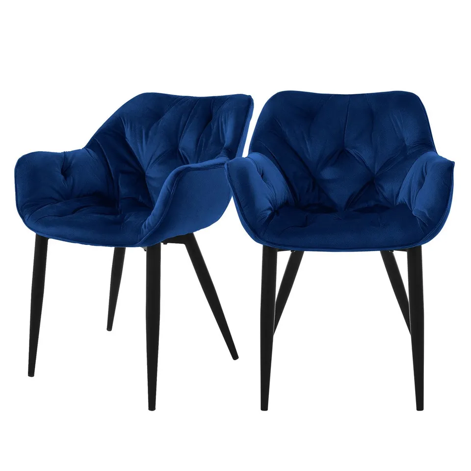 ECD Germany Möbel ML-Design chaise salle à manger bleu foncé lot 2 velours
