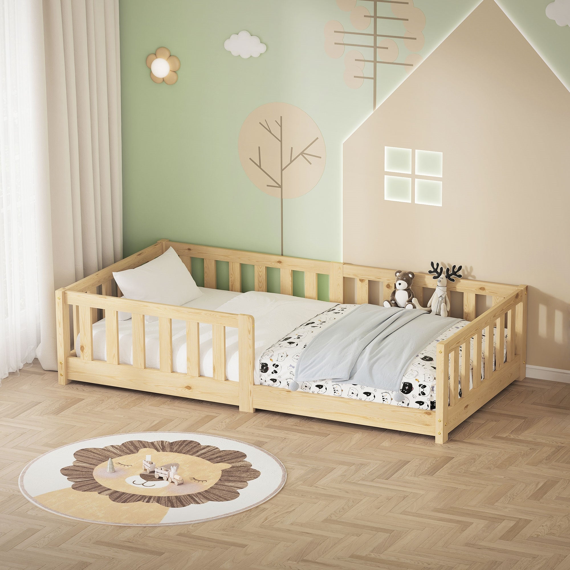 ECD Germany Kinder lit enfant 80x160 pin naturel sans matelas