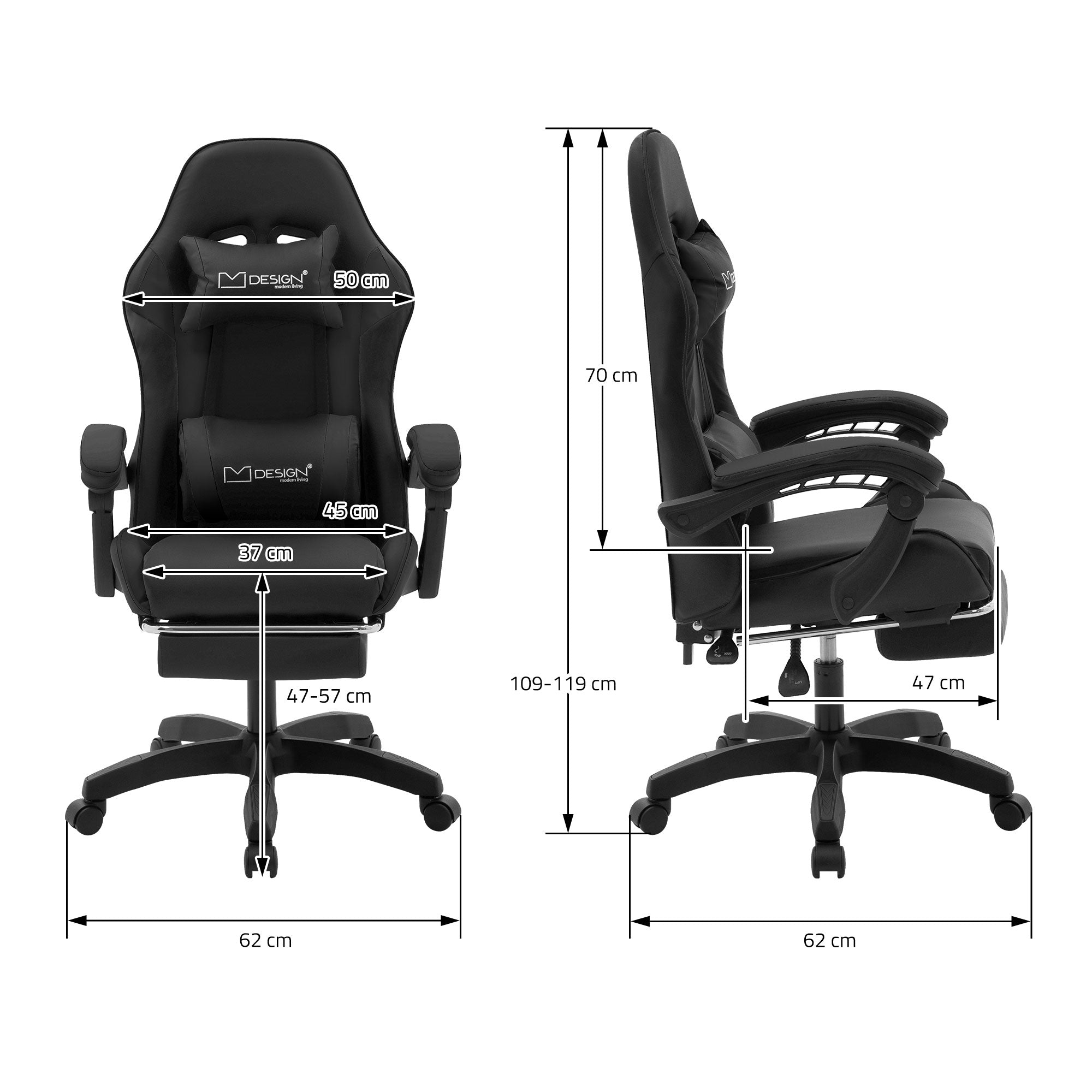 ECD Germany ML-Design chaise gaming noir similicuir repose-pieds