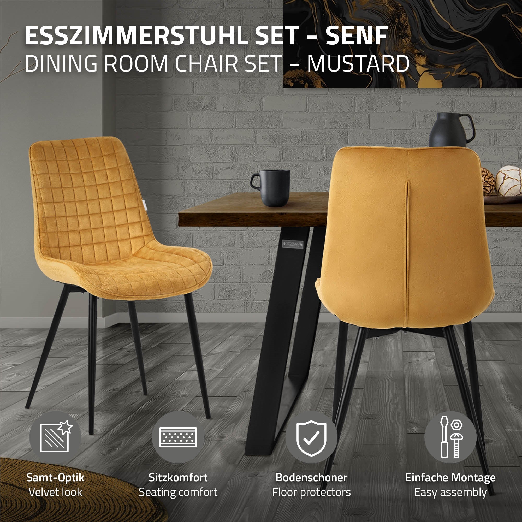 ECD Germany Möbel chaise salle à manger velours moutarde lot 6