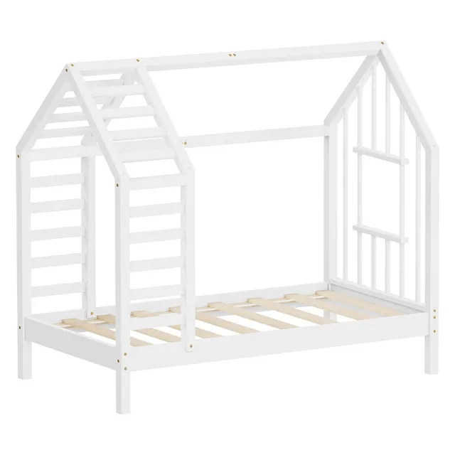 ECD Germany Kinder lit cabane 70x140 blanc pin sommier