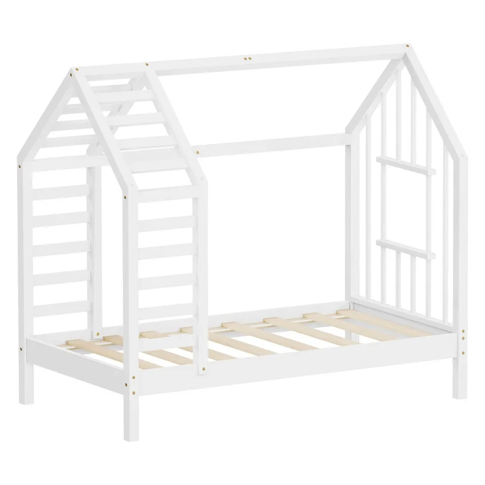 ECD Germany Kinder lit cabane 70x140 blanc pin sommier