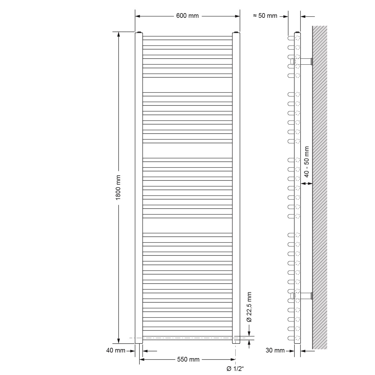 ECD Germany Heizungen sèche-serviettes blanc 600x1800 mm 900W