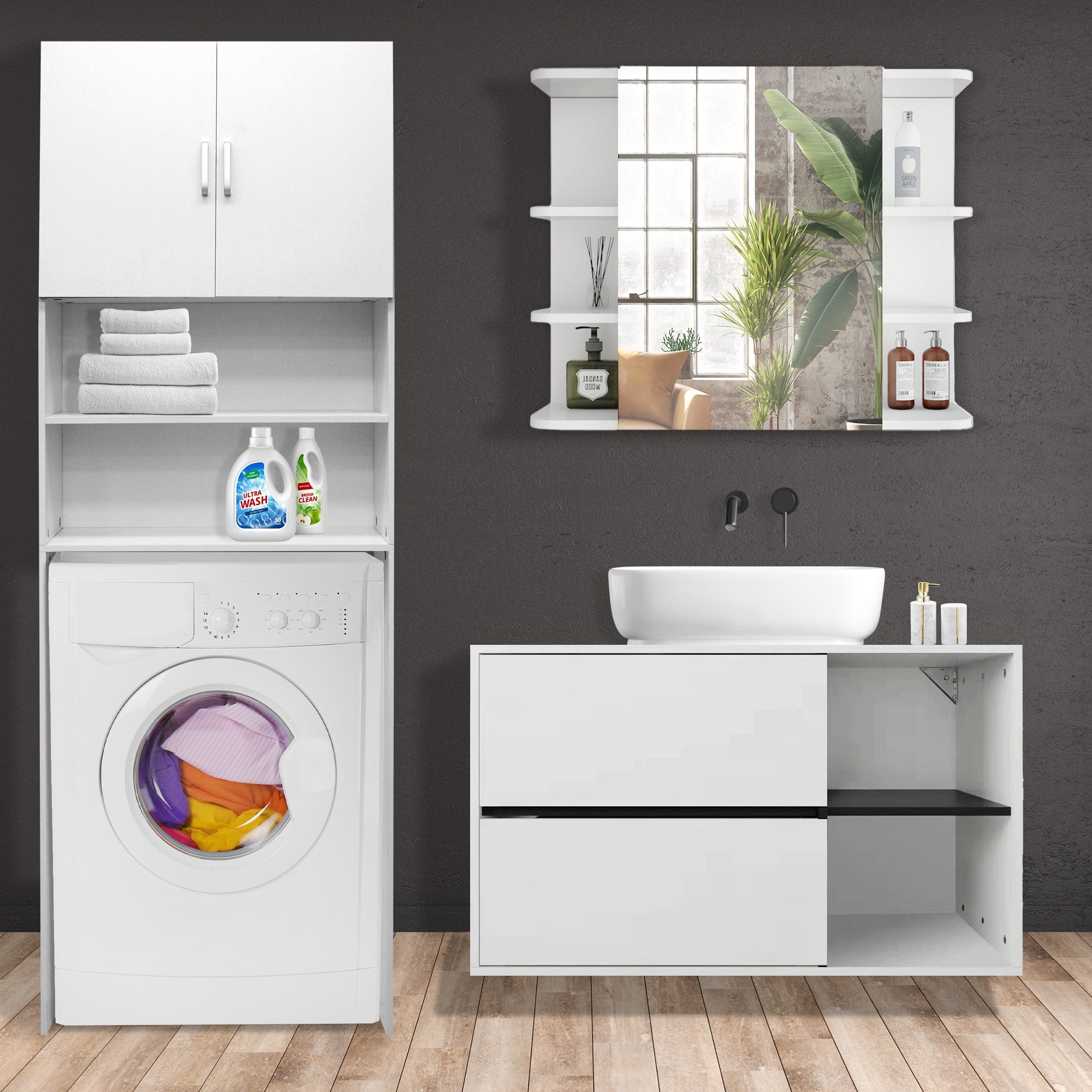 ECD Germany Möbel ensemble meuble salle de bain blanc 3 pièces