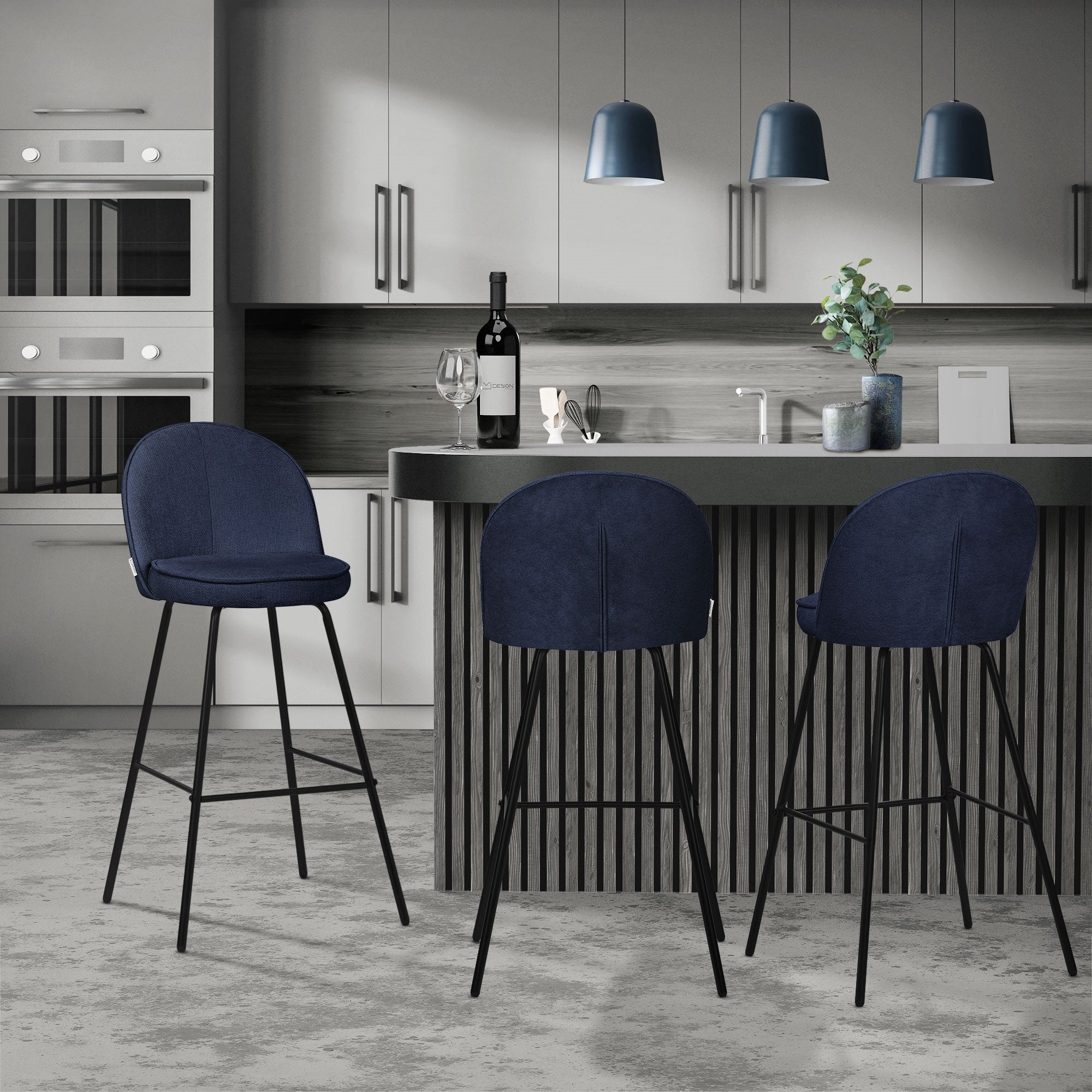 ECD Germany ML-Design tabouret bar bleu lot 2 dossier