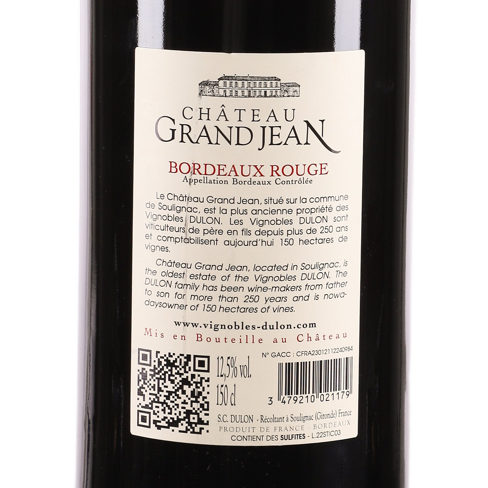 Château Grand Jean Bordeaux AOC 2021 vin rouge médaille d'or