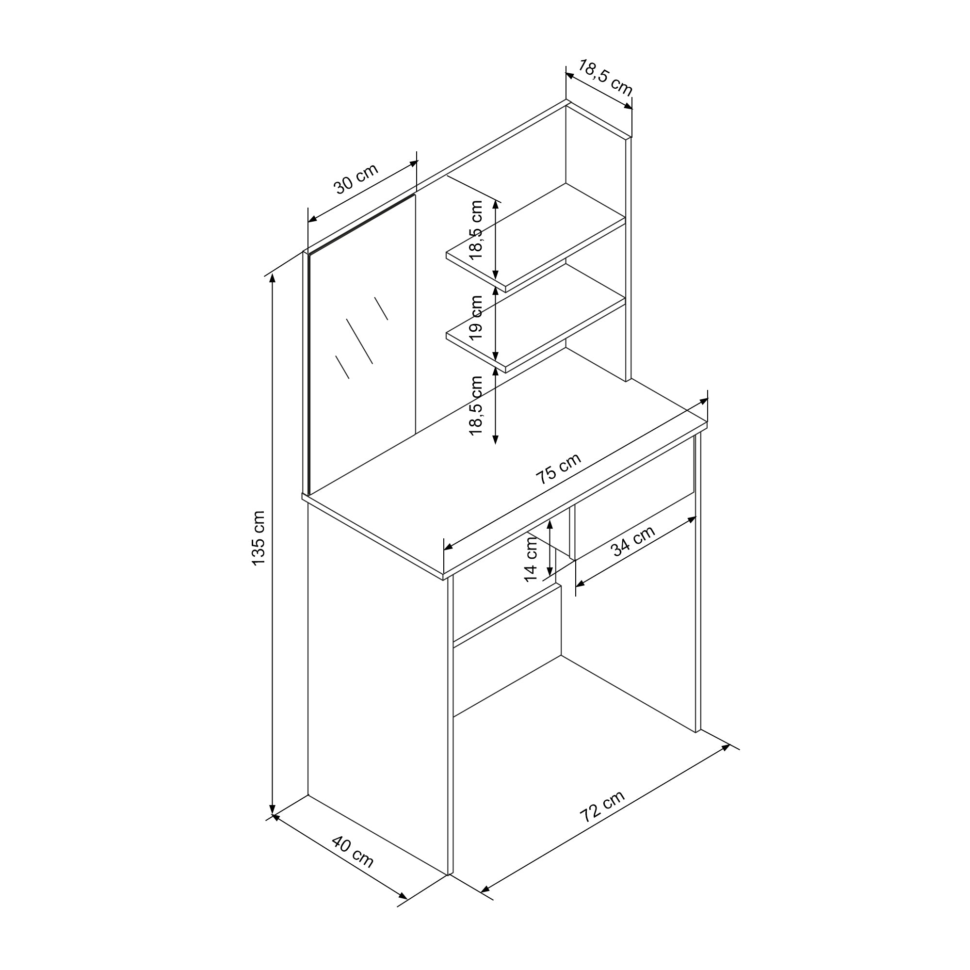 ECD Germany ML-Design coiffeuse noire 75x40x135 miroir