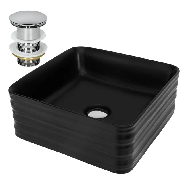 ECD Germany Sanitär vasque à poser 39x39x15 noir bonde argent