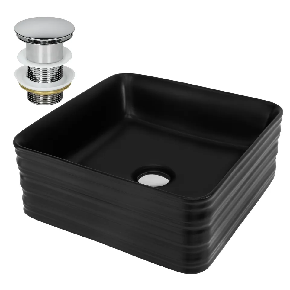 ECD Germany Sanitär vasque à poser 39x39x15 noir bonde argent