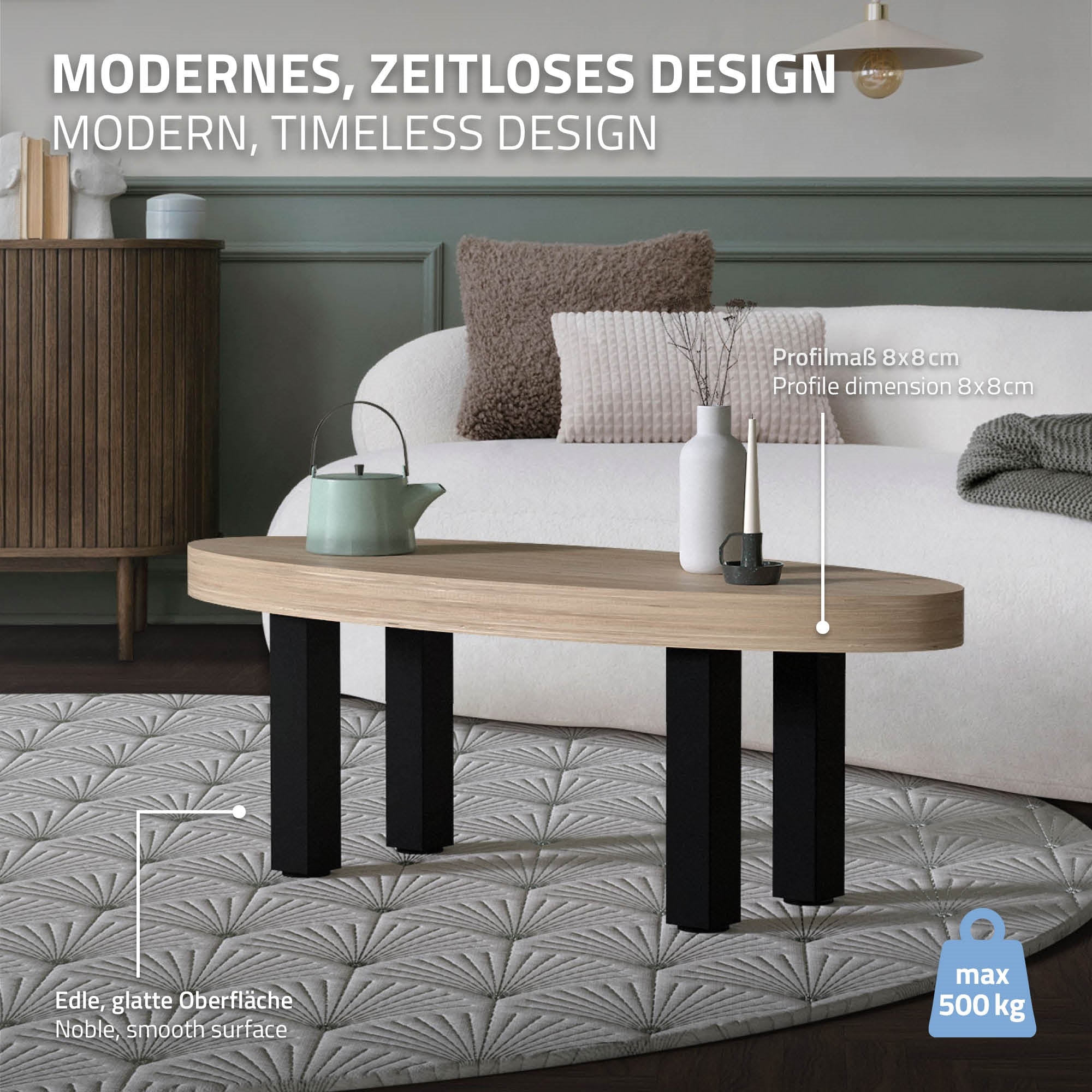 ECD Germany Möbel Pied de table acier noir 42 cm lot 4