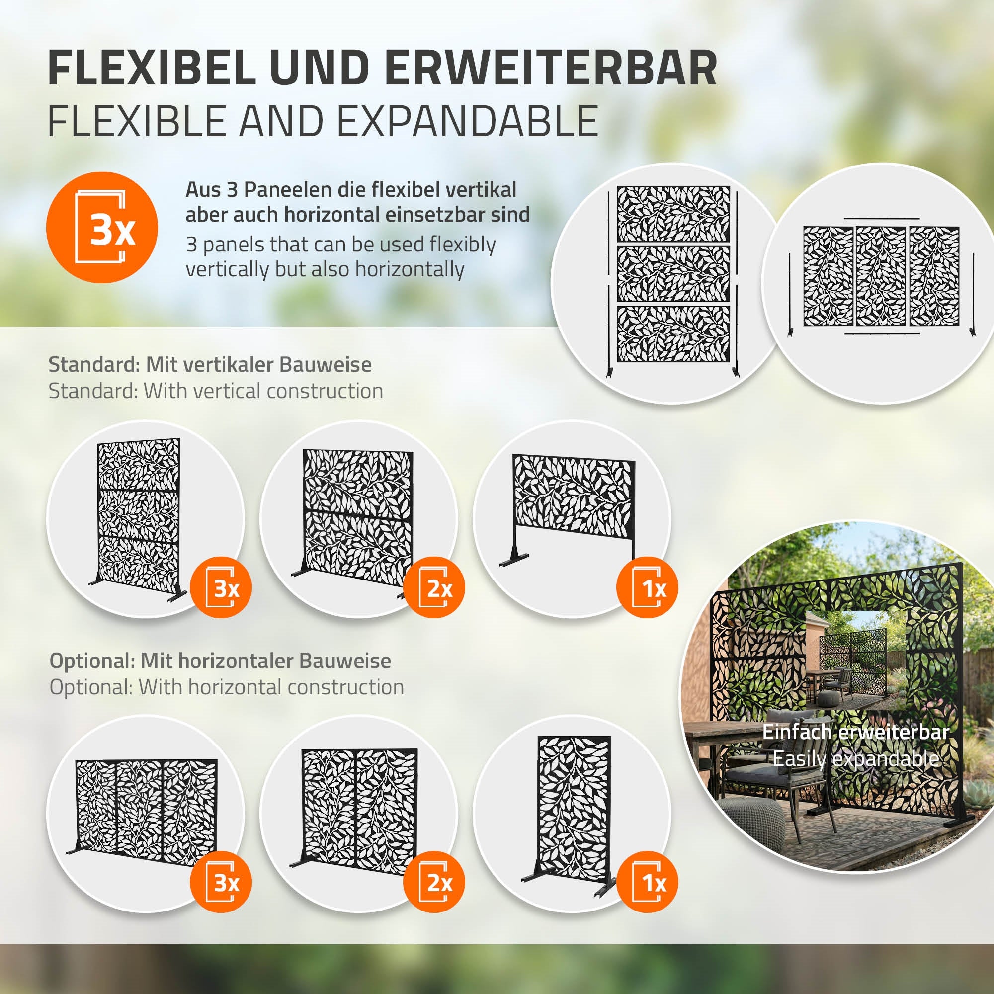 ECD Germany Möbel paravent Firenze 120x180 noir acier