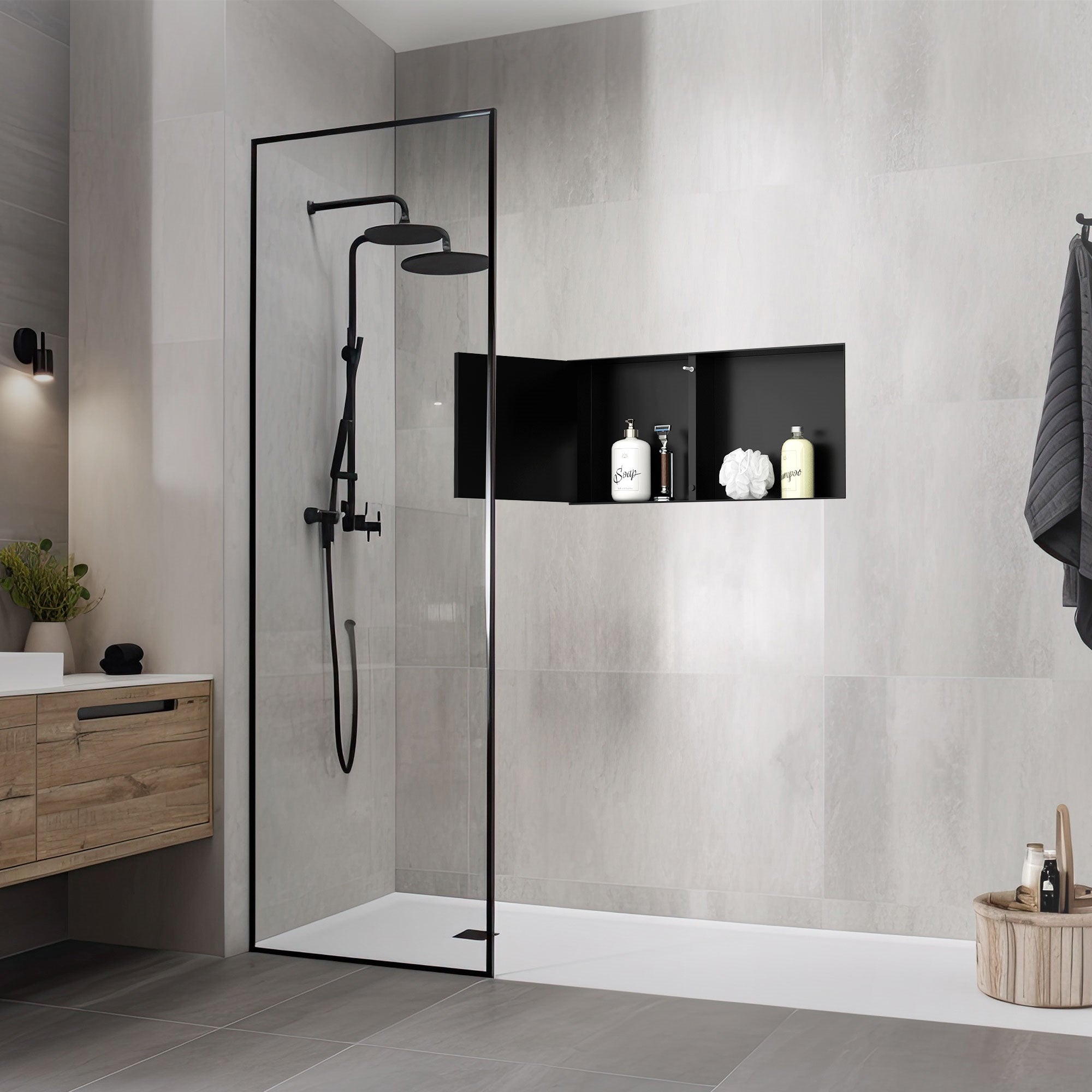 LuxeBath niche de douche inox noire 60x30x10 cm porte
