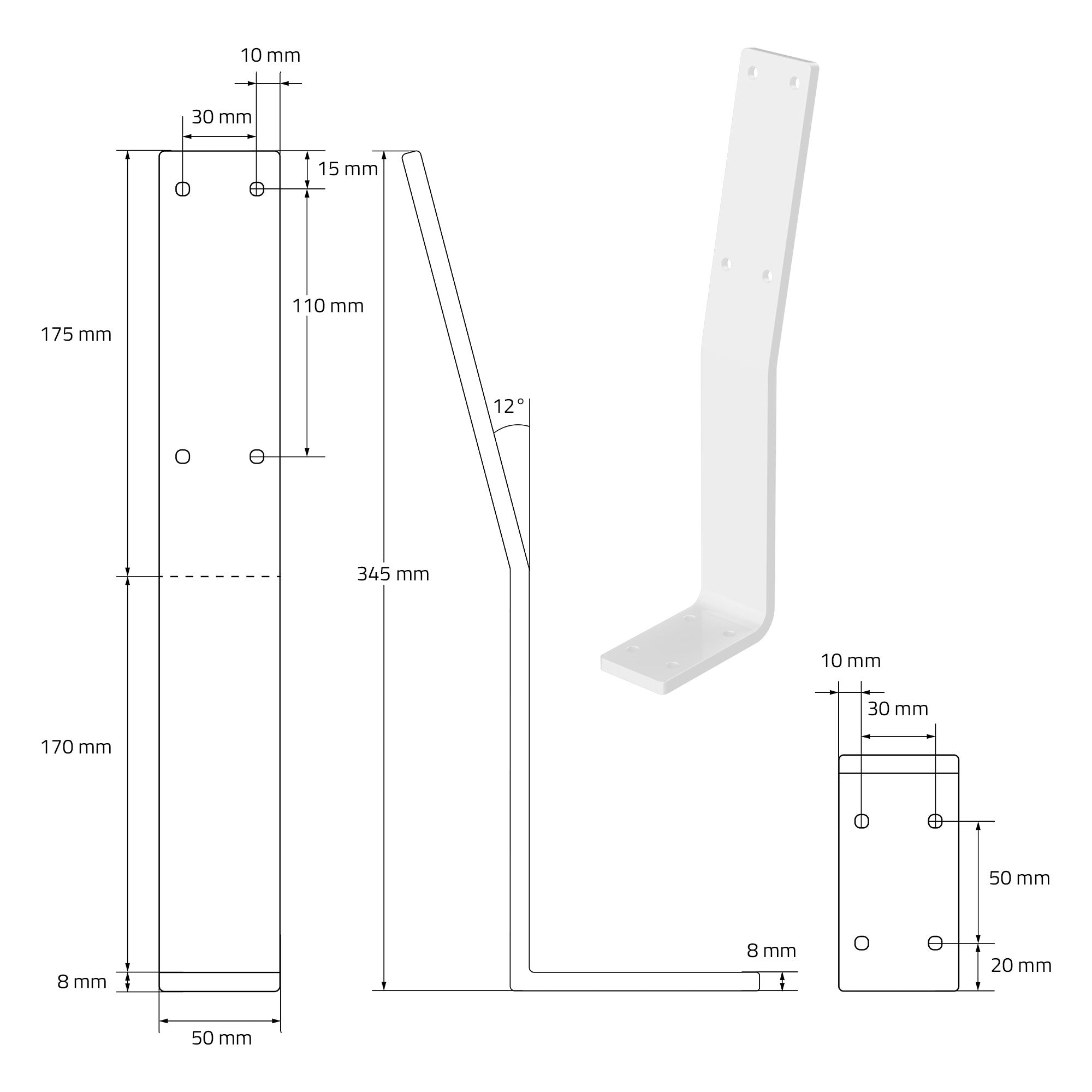 ML-Design Supports dossier de banc acier blanc 345x90mm lot 2
