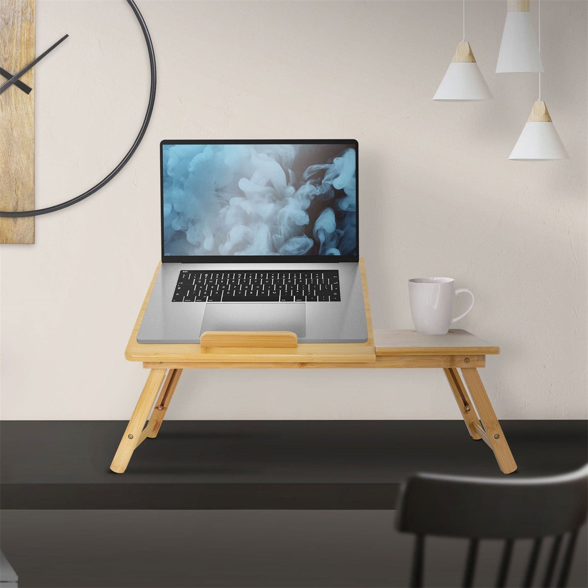 ML-Design Table ordinateur portable bois marron pliable