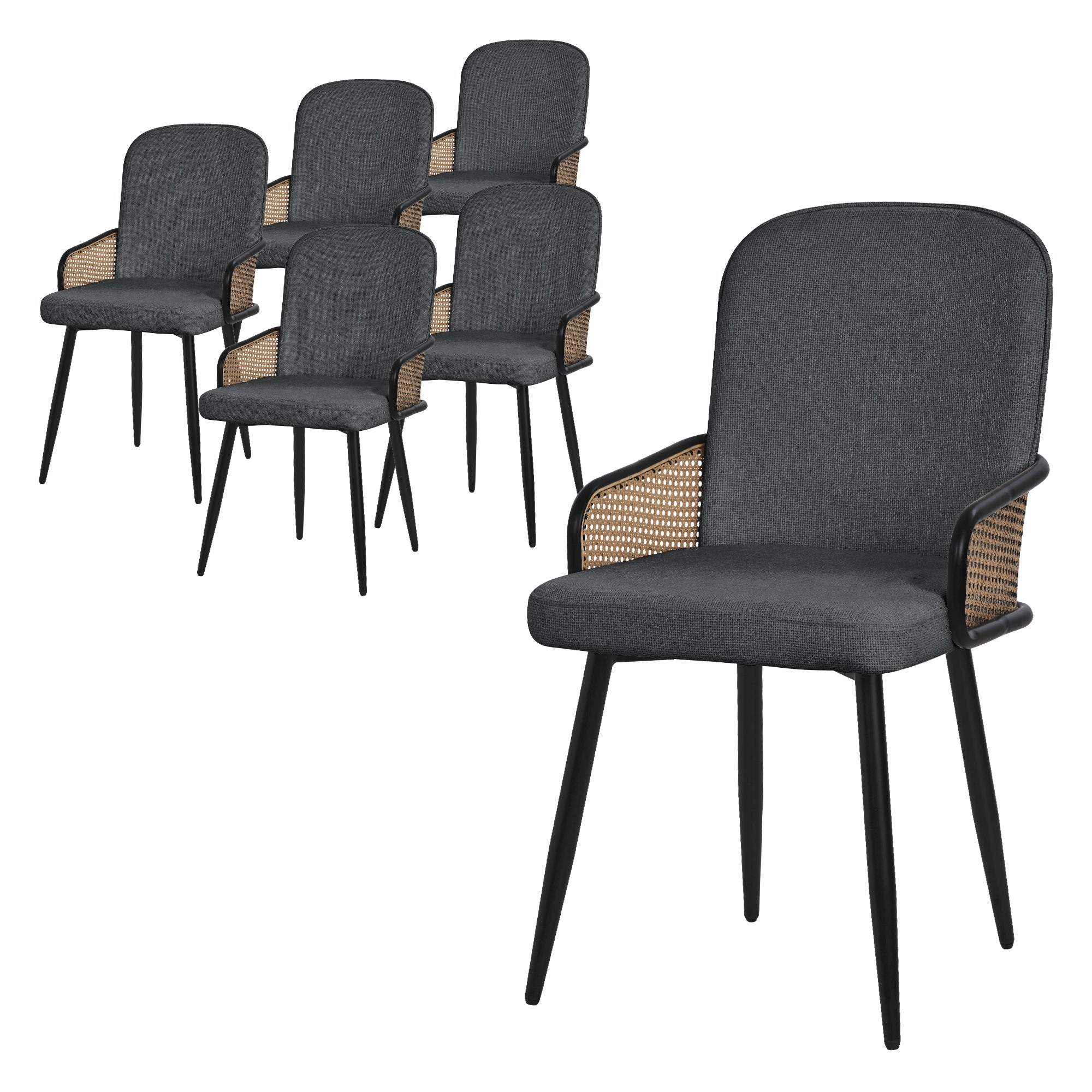 ECD Germany ML-Design lot 2 chaises tissu anthracite rotin 120 kg