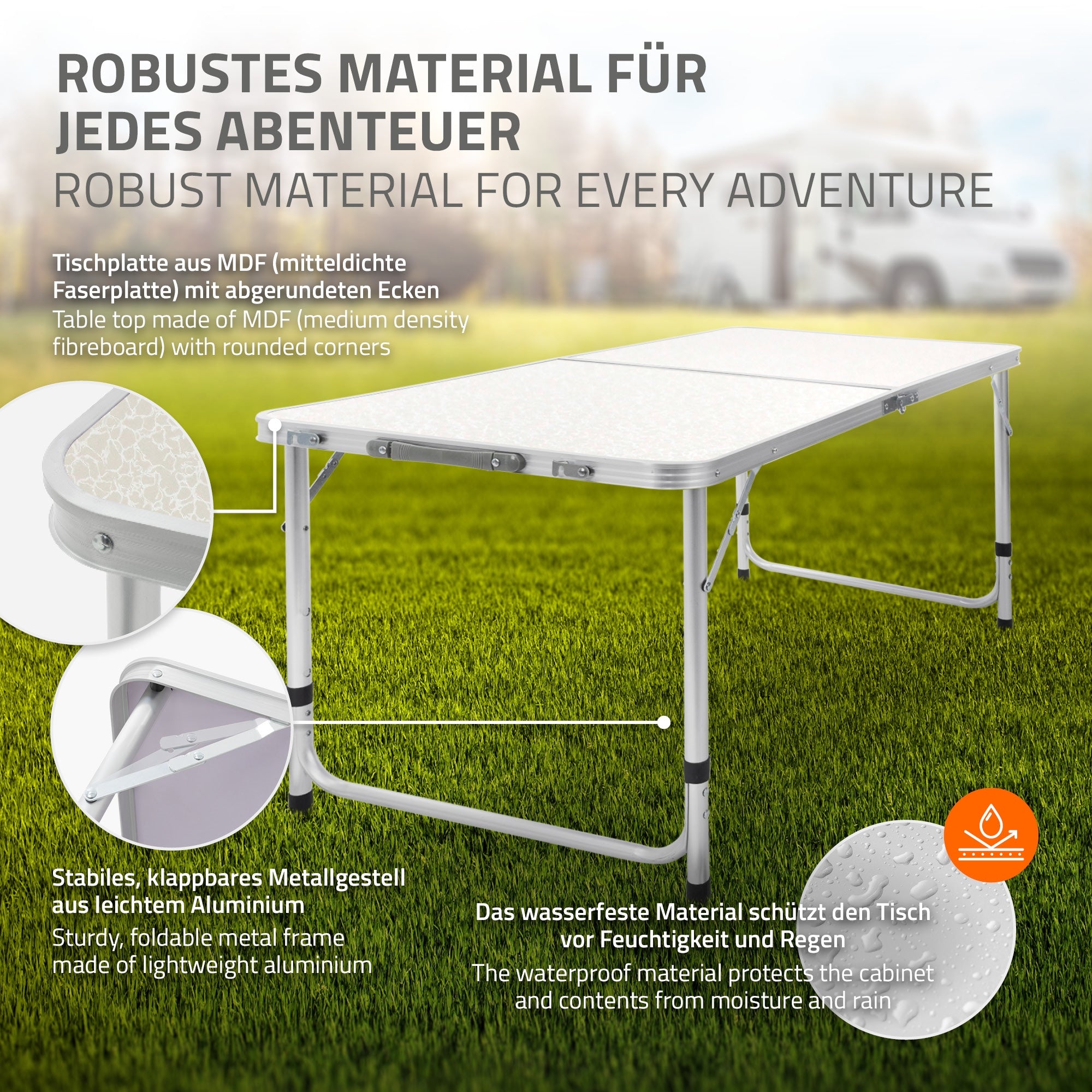 ECD Germany Sport table camping pliante 120 cm blanc crème alu