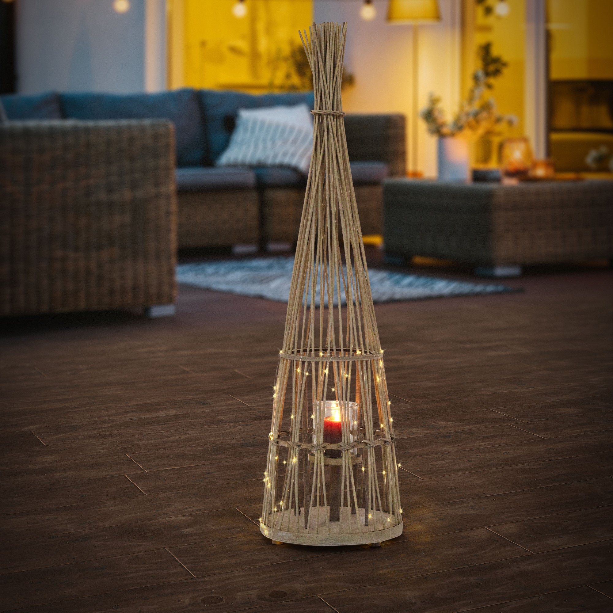 ECD Germany Garten lanterne bambou 110 cm LED verre tressée