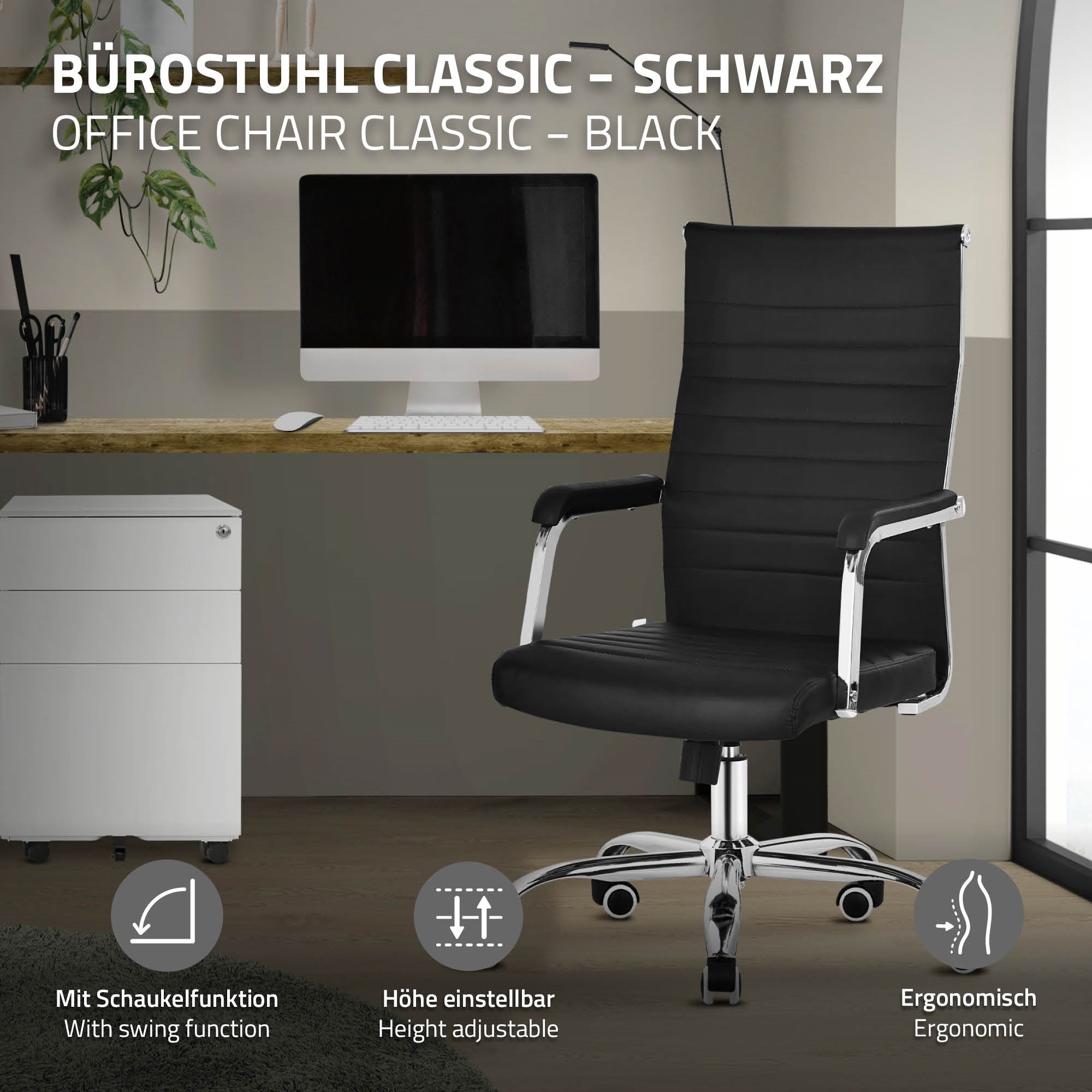 ECD Germany ML-Design chaise bureau noire accoudoirs B-Ware