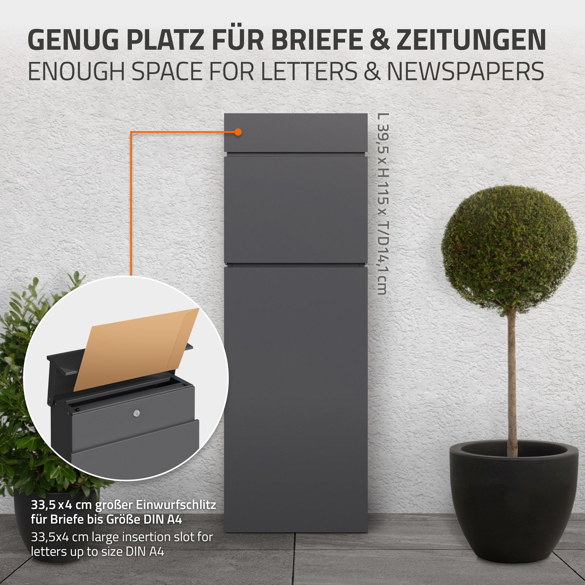 ML-Design boîte aux lettres sur pied anthracite 115 cm A4