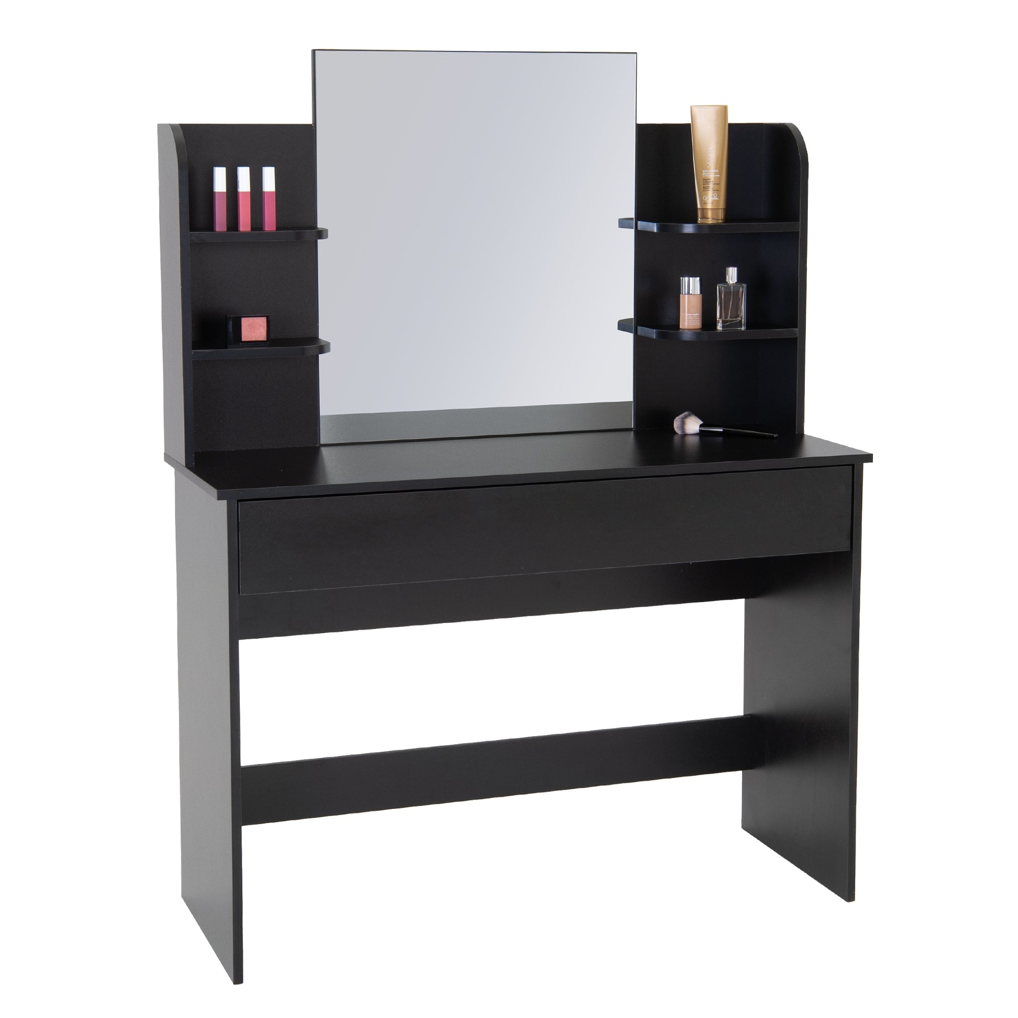 ECD Germany Möbel coiffeuse noire avec miroir 108x40x140 tiroir
