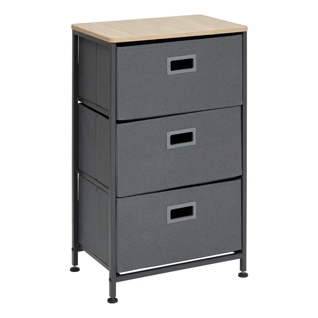 Stokomani Maison Rangement Tissa 3 tiroirs gris 45x30x73