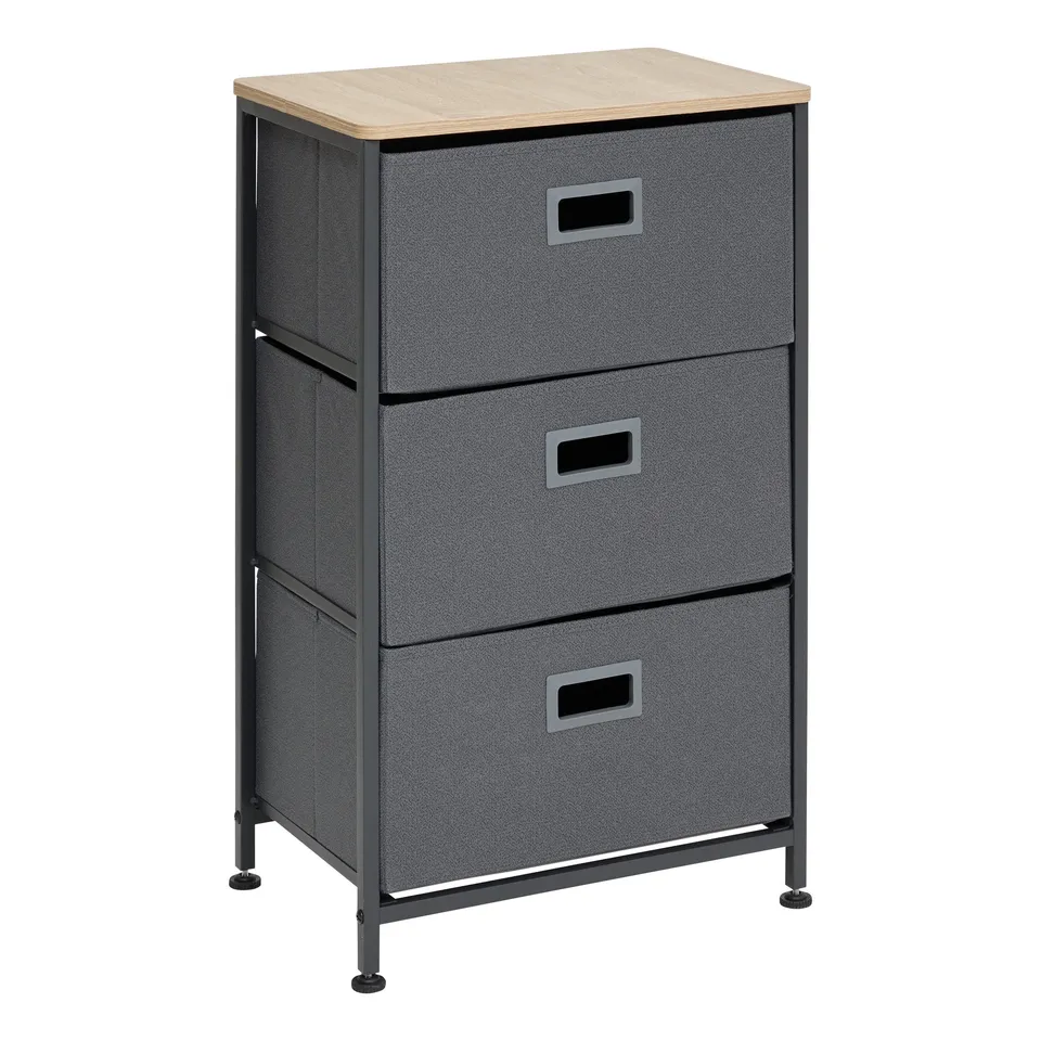 Stokomani Maison Rangement Tissa 3 tiroirs gris 45x30x73