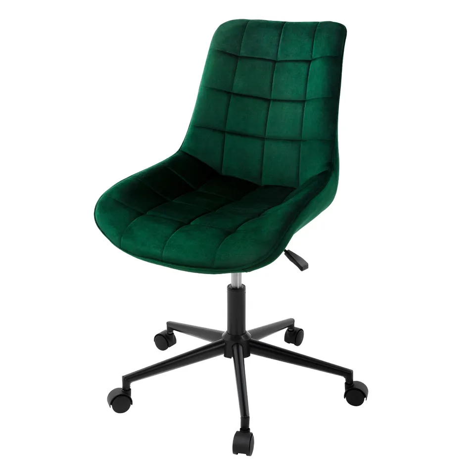 ECD Germany Möbel chaise bureau velours vert à roulettes