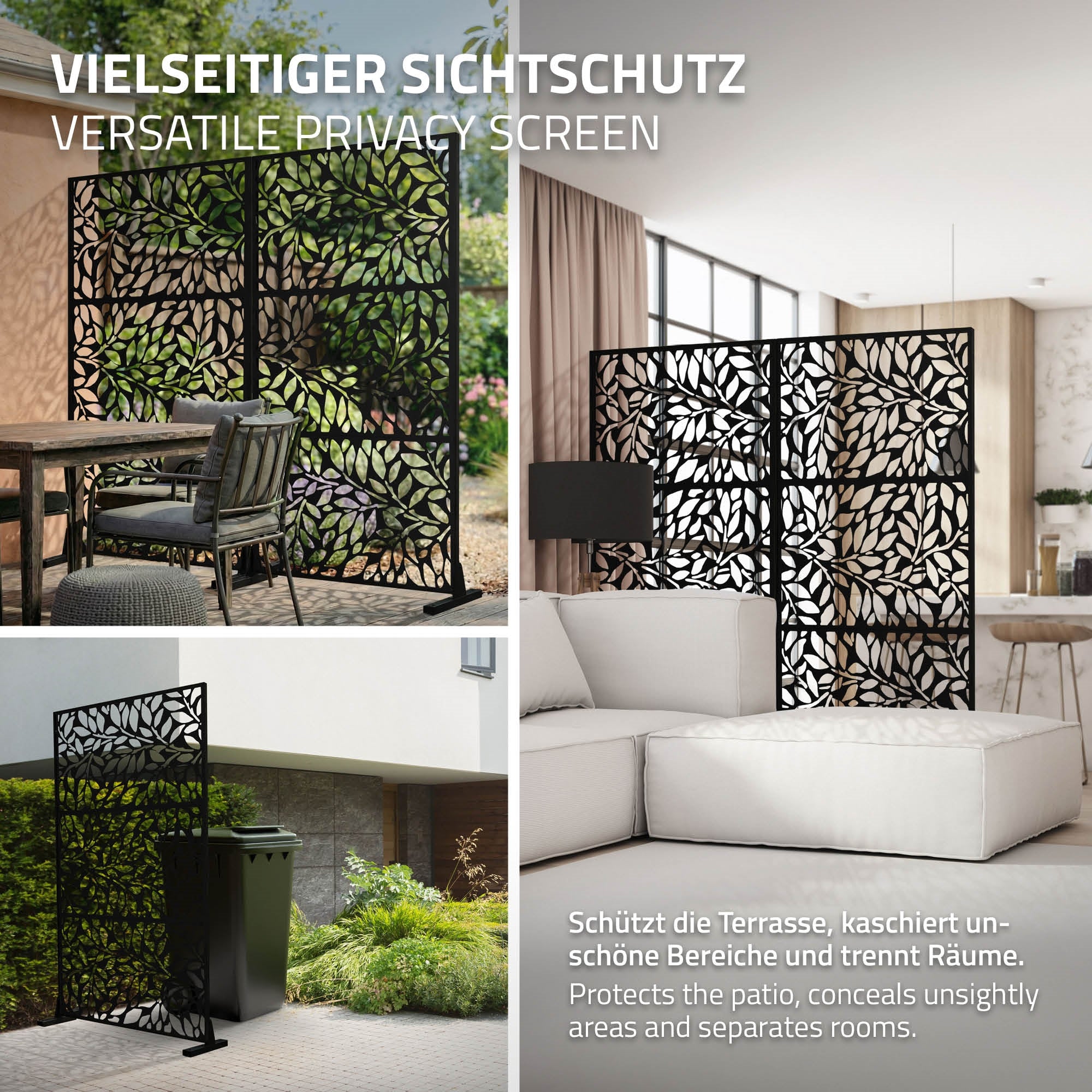 ECD Germany Firenze paravent métal 90x180 cm noir motif laser