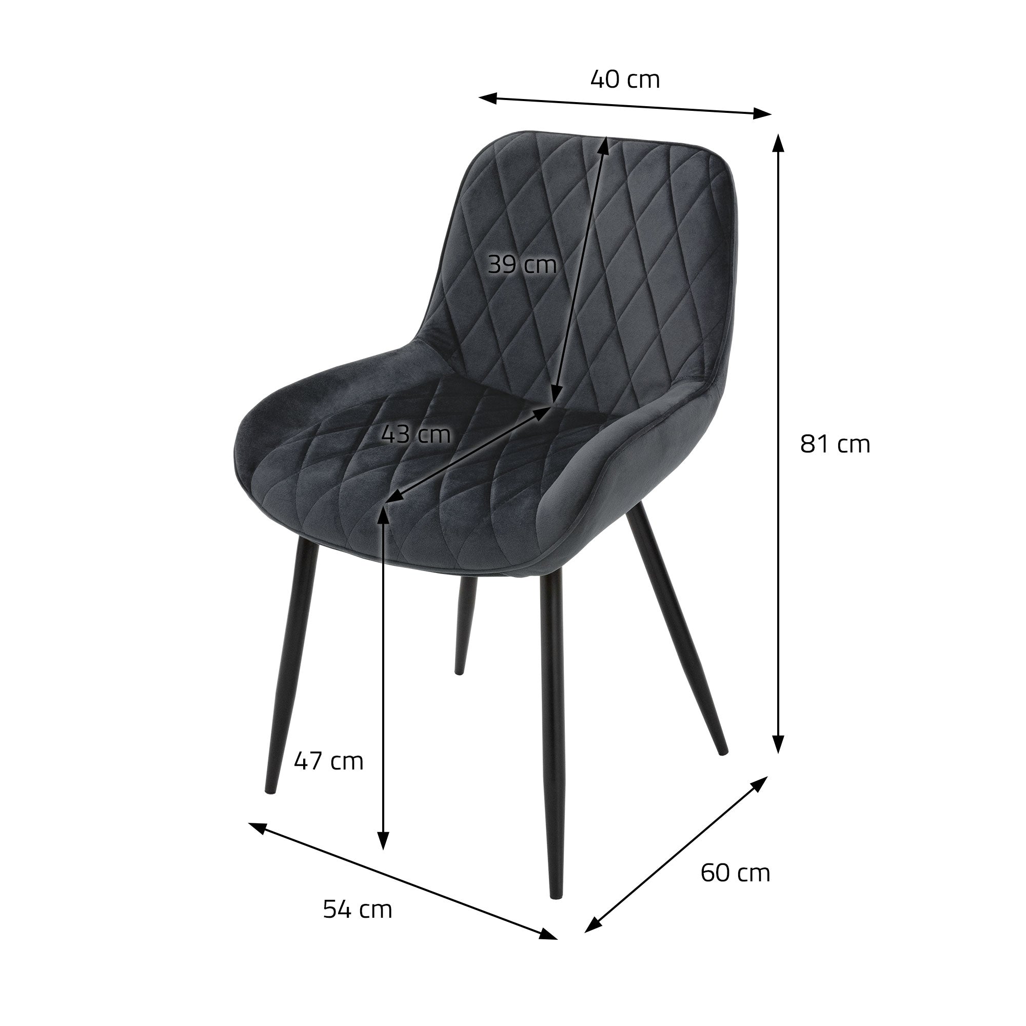 ECD Germany Möbel Chaise velours anthracite lot de 4 capitonnée
