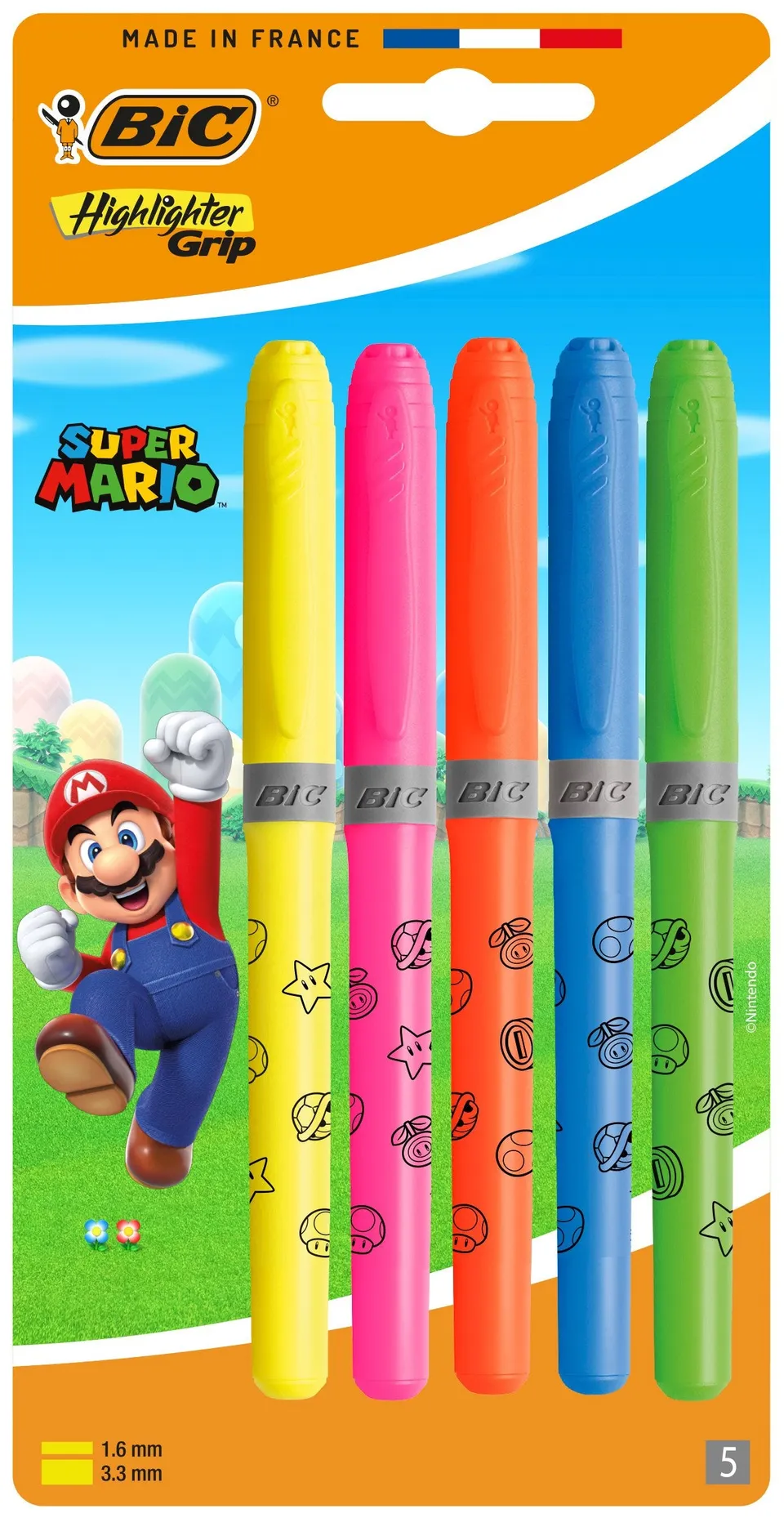 BIC Super Mario lot 5 surligneurs fluo