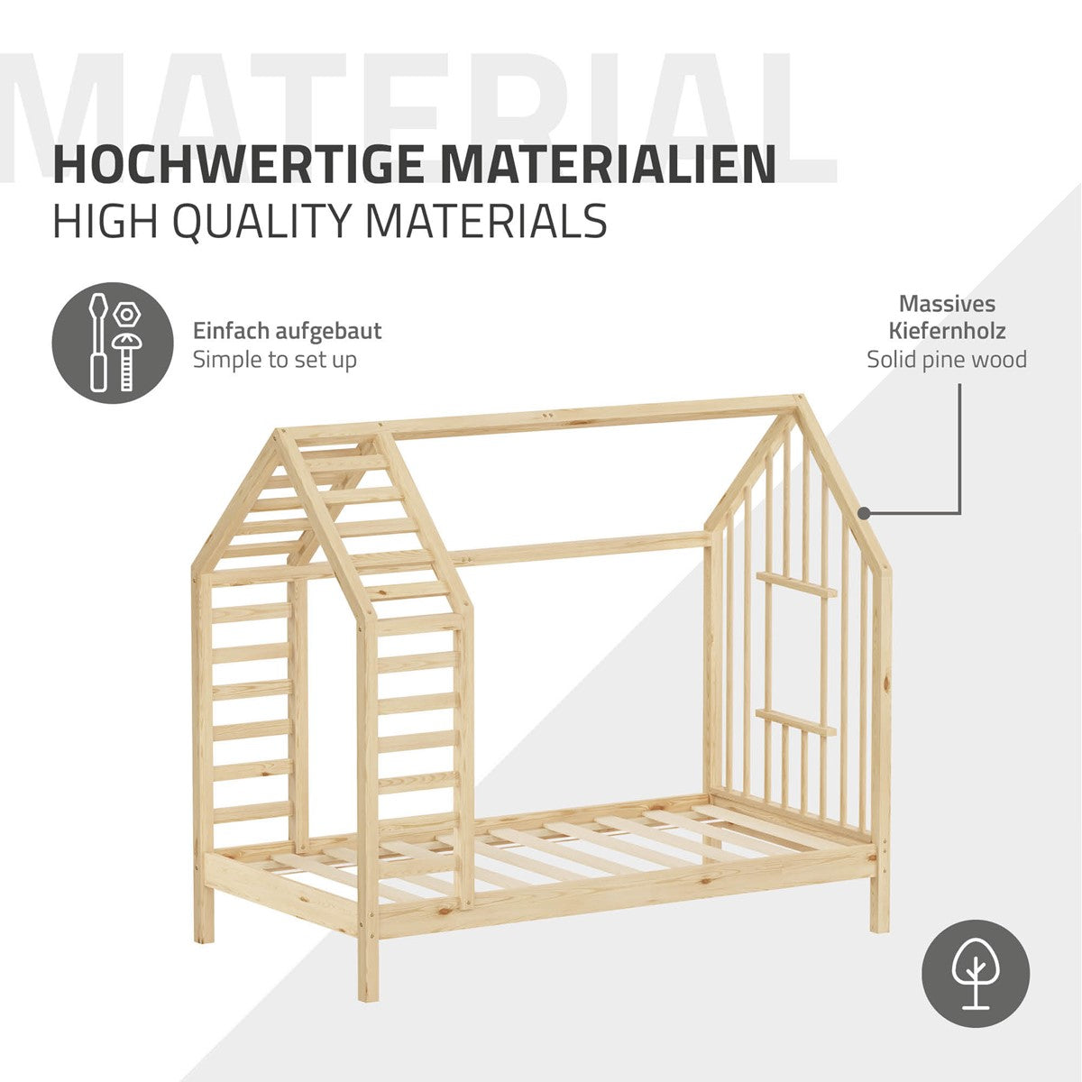 ML-Design Kinder lit cabane 80x160 cm naturel avec matelas
