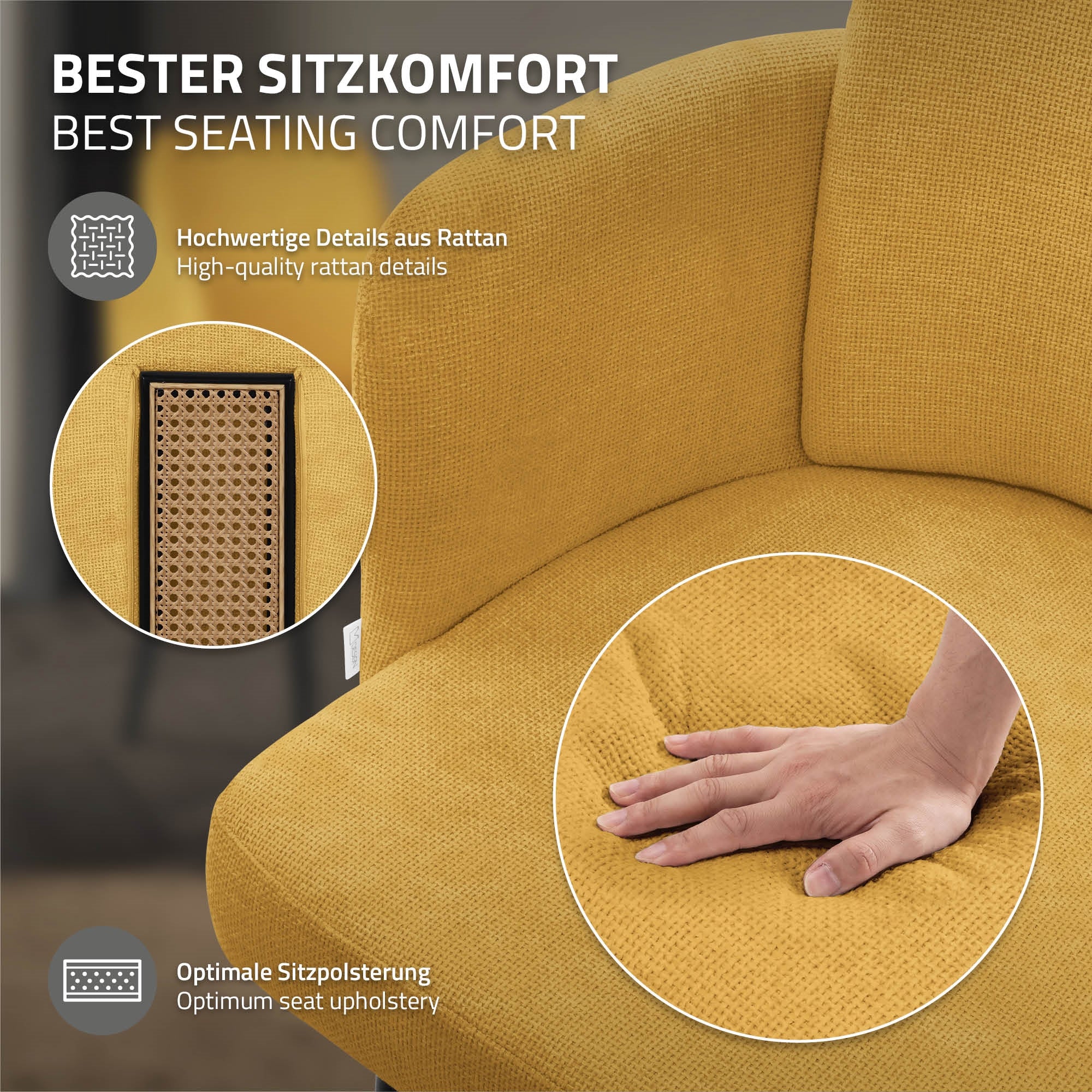 ECD Germany Möbel chaise moutarde tissu avec accoudoirs 1 pièce