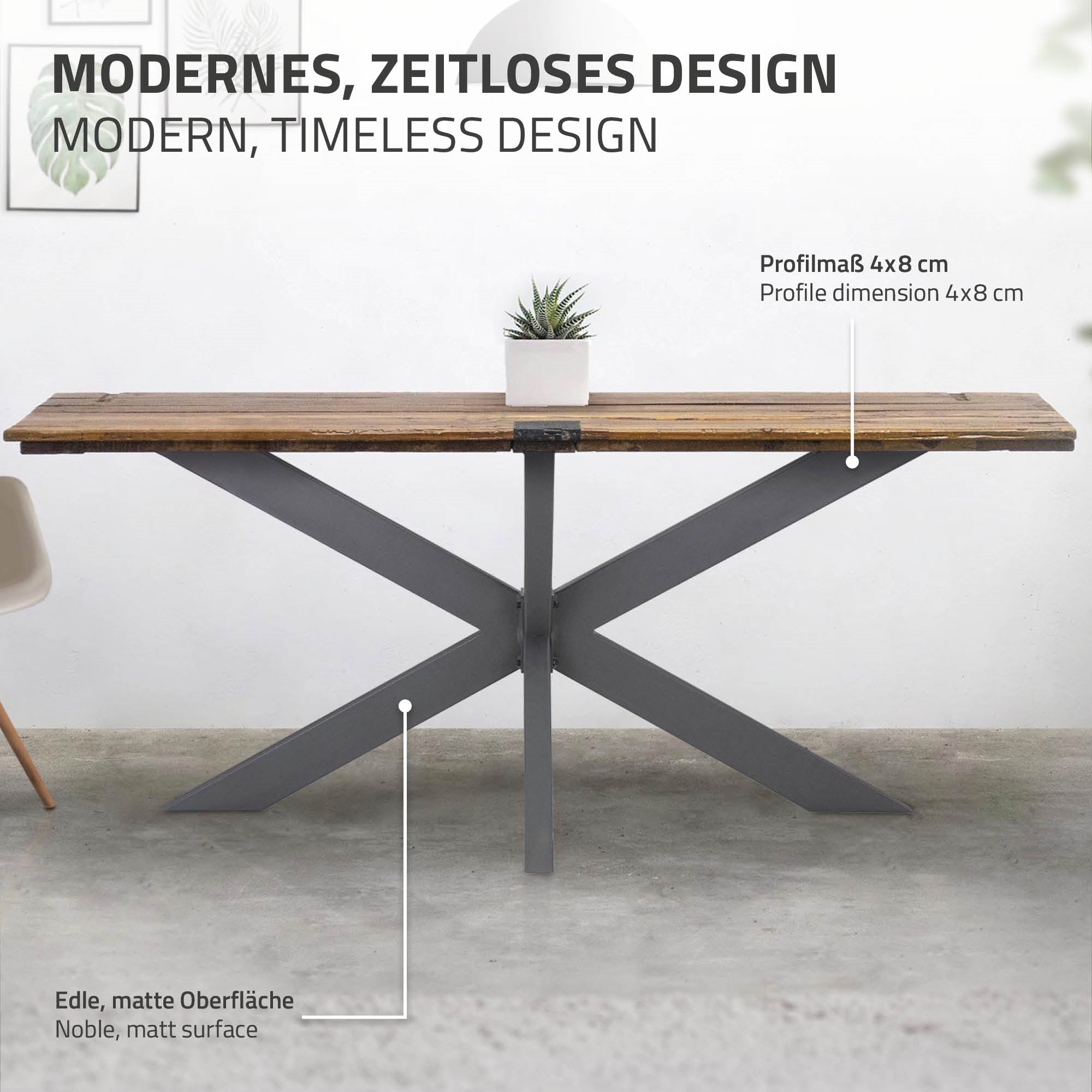 ECD Germany Möbel Pieds Table X-Design Anthracite Métal 200 kg