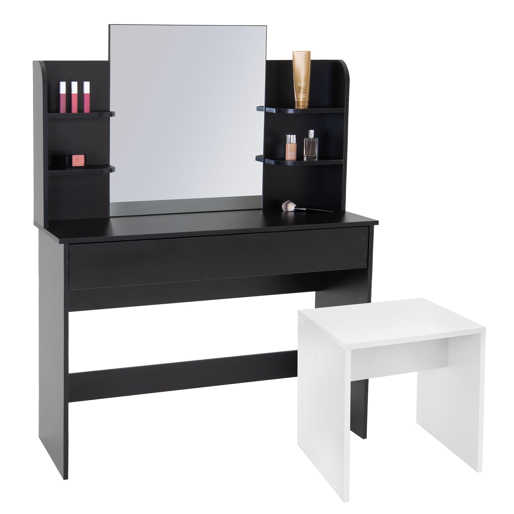 ECD Germany Möbel coiffeuse noire 108x40 cm miroir tiroir tabouret