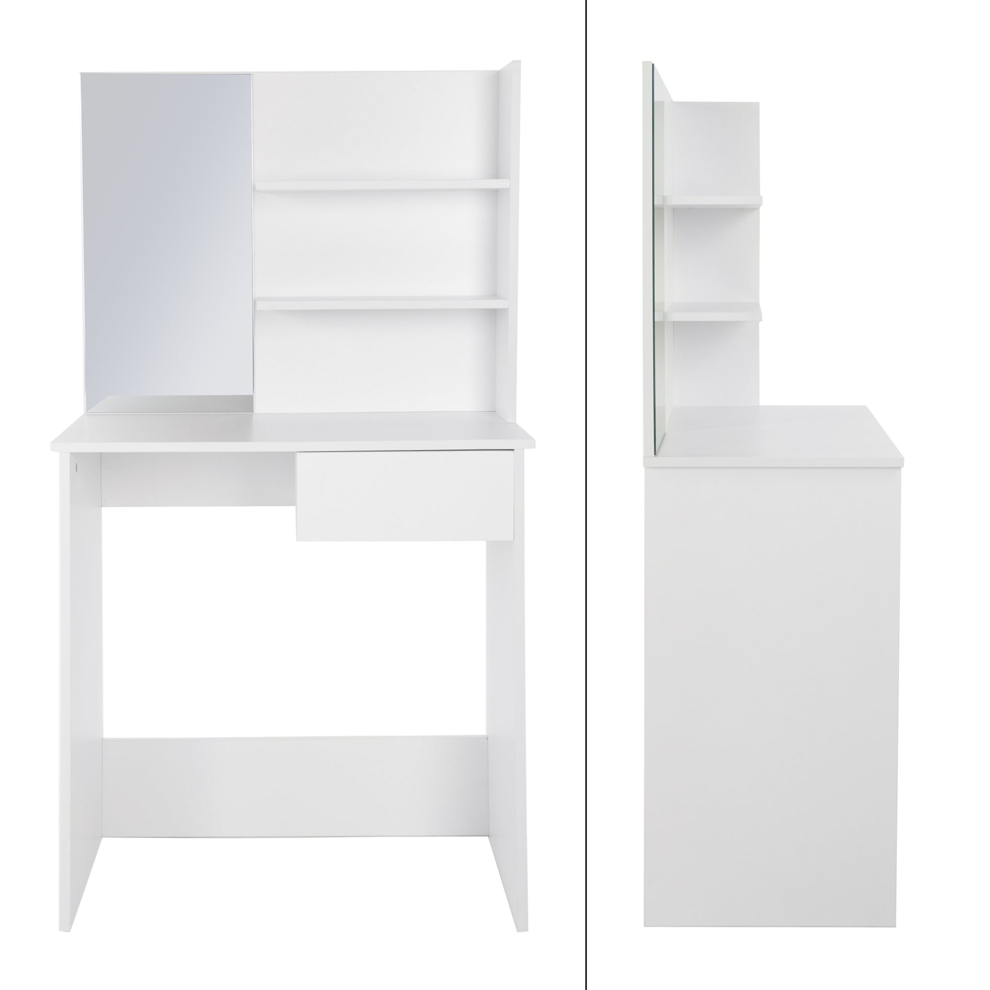 ECD Germany ML-Design Coiffeuse Blanche Miroir + Tabouret 75x40
