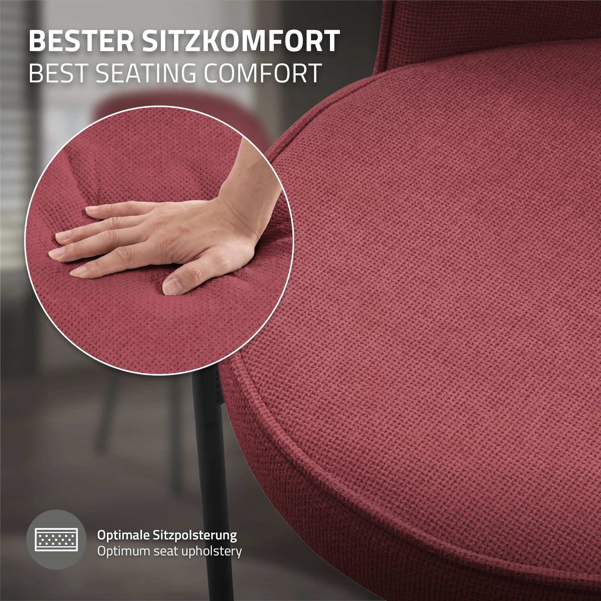 ML-Design chaise salle à manger rouge lot 6 tissu