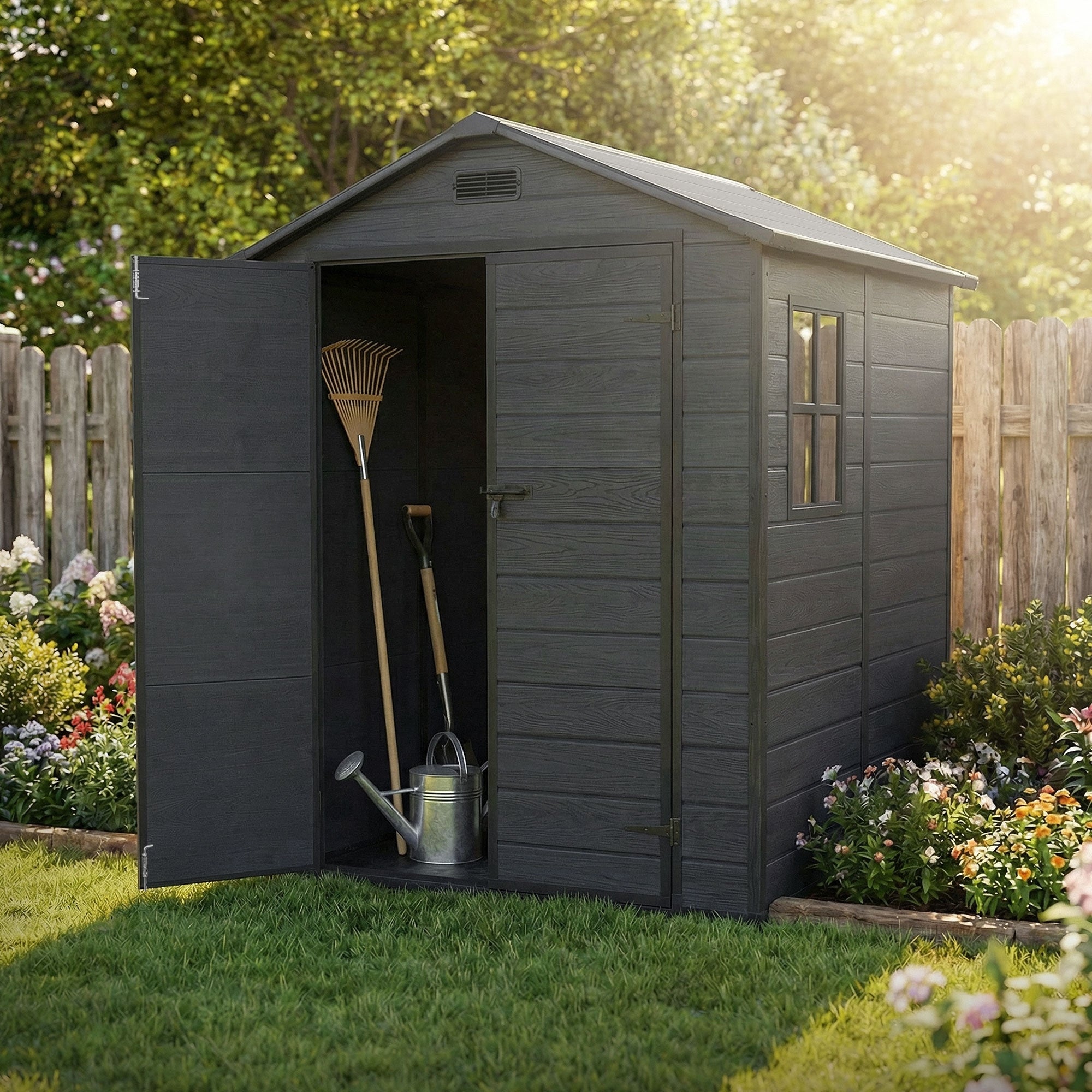 ECD Germany Garten abri jardin plastique 5m³ gris foncé double porte