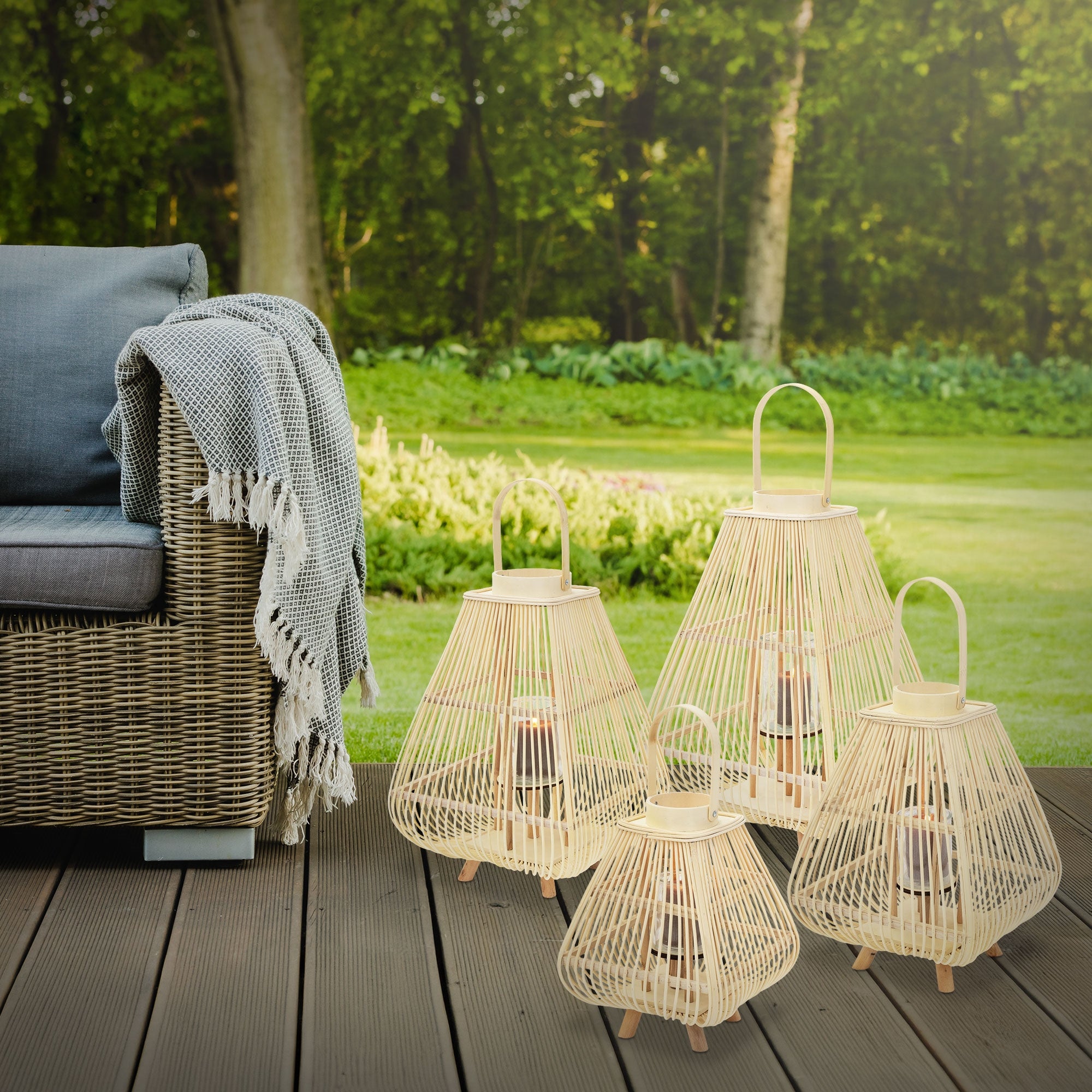 ECD Germany Garten Lanterne bambou 73,5 cm bois avec verre photophore
