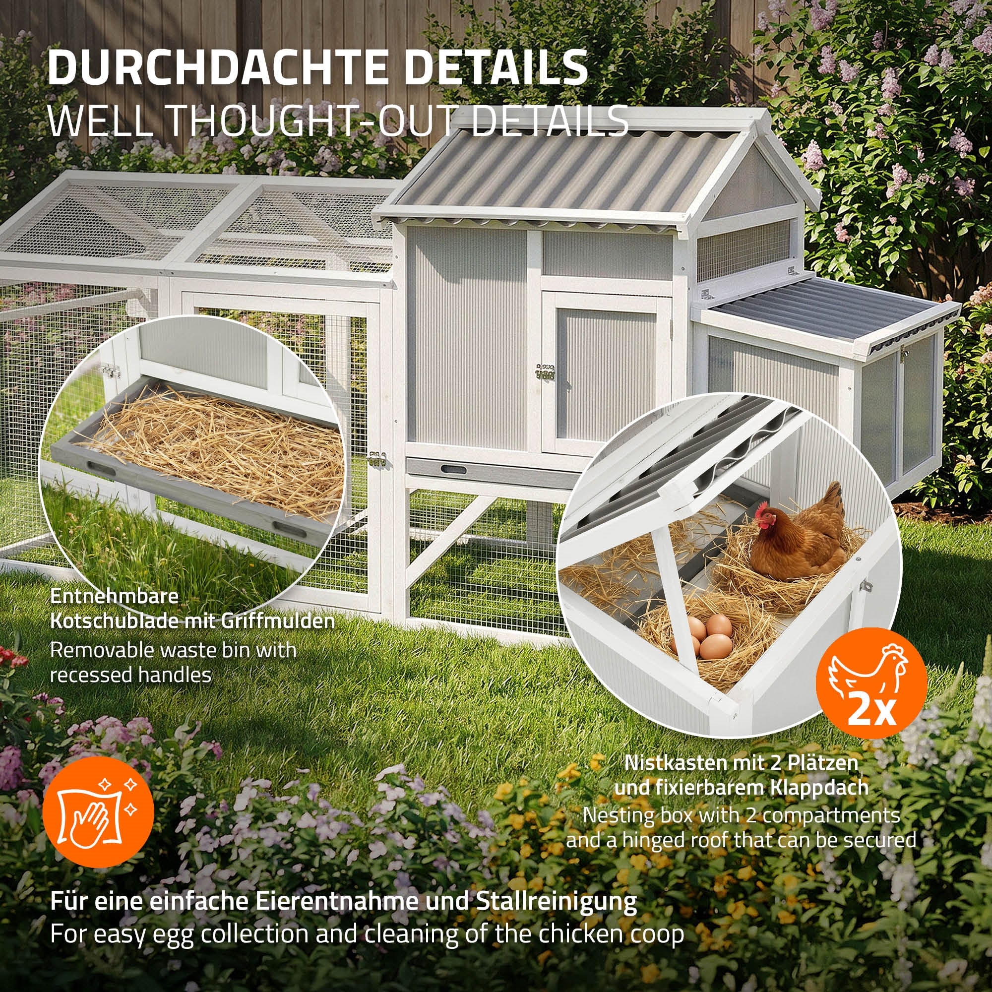 ECD Germany poulailler mobile bois XXL 83x220x109 avec enclos