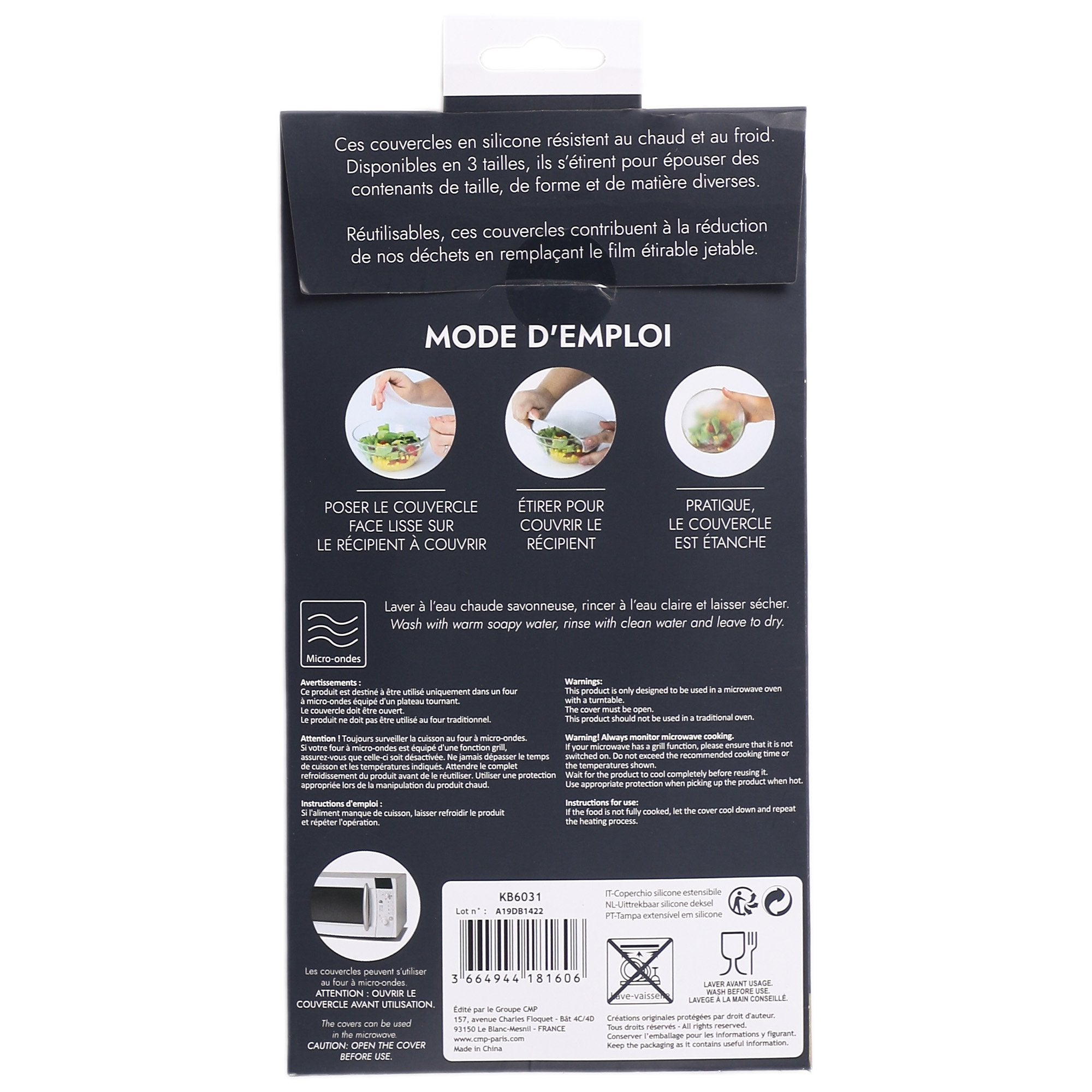 Stokomani Maison 3 couvercles réutilisables blancs cuisine