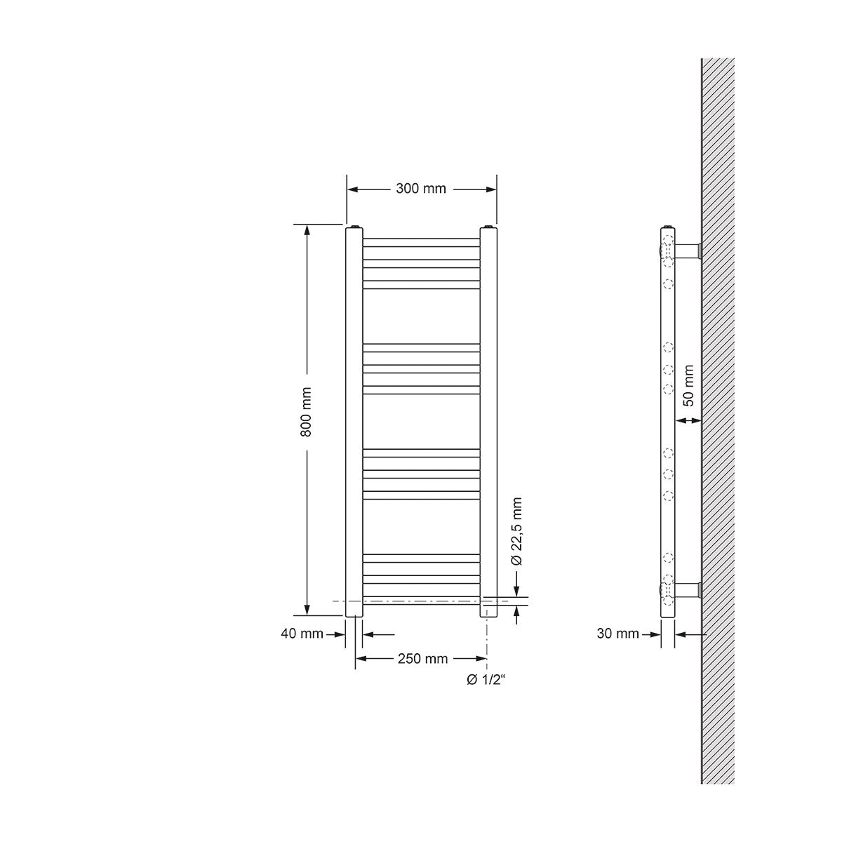 ECD Germany Sahara sèche-serviette électrique noir 300x800 mm 600W