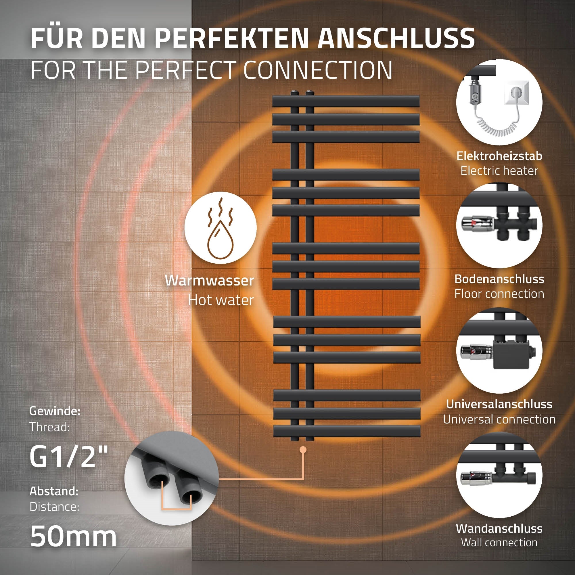 ECD Germany sèche-serviettes électrique 500x1200 anthracite 900W