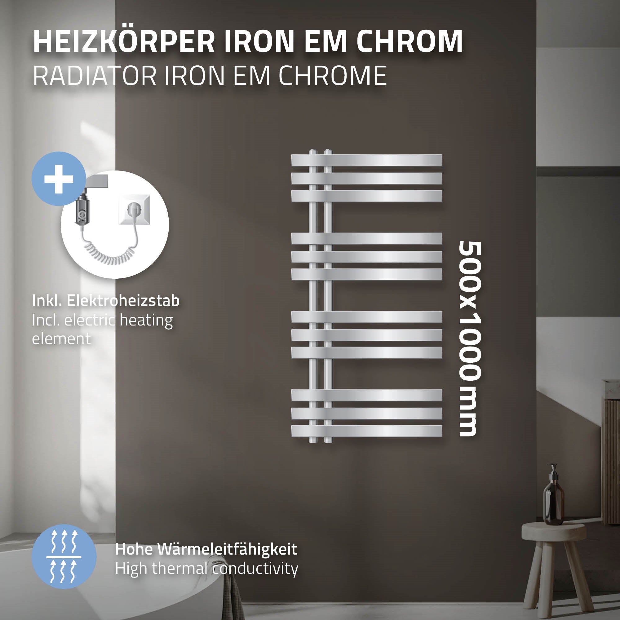 ECD Germany Heizungen sèche-serviettes 500x1000 chromé 300W